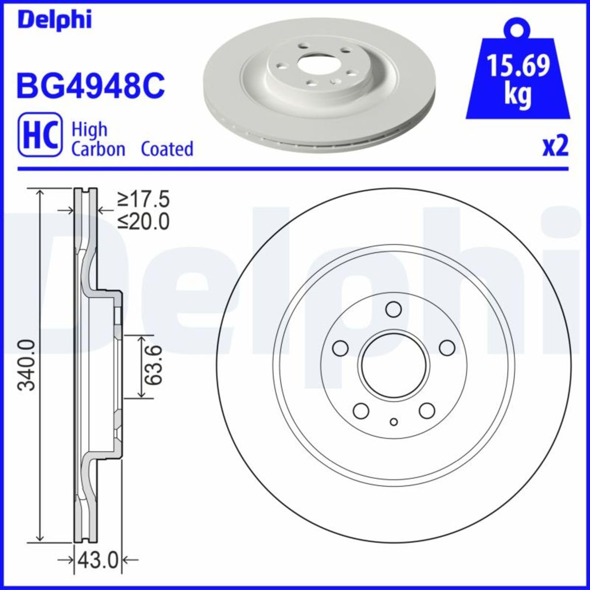 Delphi Discos de freno traseros ventilados 2 x 340 mm | Bg4948C
