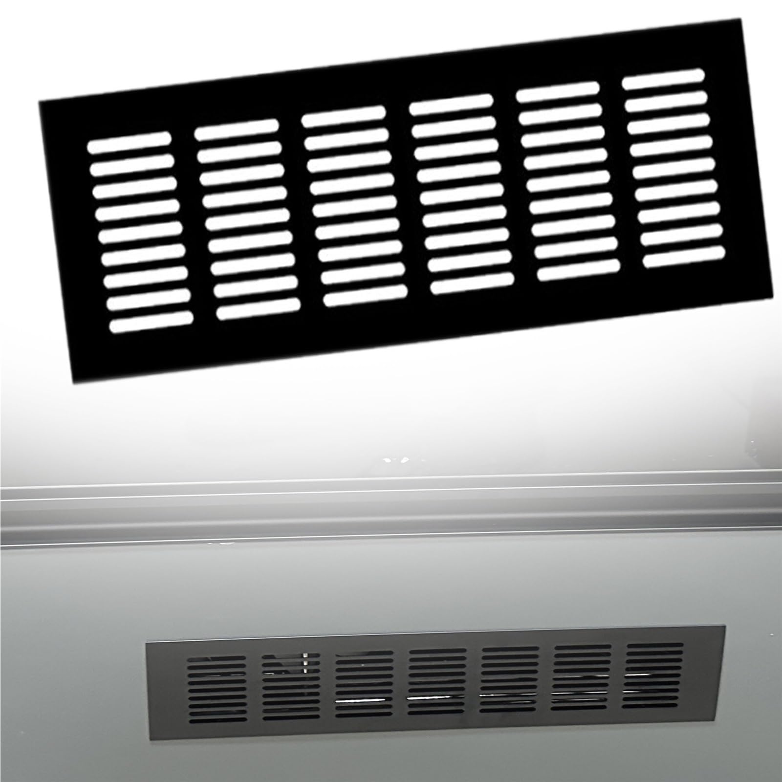 Rectangle Louvered Grill Cover, Aluminum Ventilation Grille Air Vent, Black Return Air Grille Cover for Wardrobe Stove Shoes Cabinet Sink Bathroom Kitchen Sidewall(L - W 35 x 15 cm)