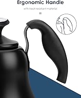 Vista 2 de Hervidor de Té con Termómetro Hervidor de Cuello de Cisne para Estufa 28oz 0.8L Hervidor de Café para Verter, Hervidor de Agua Mate Negro
