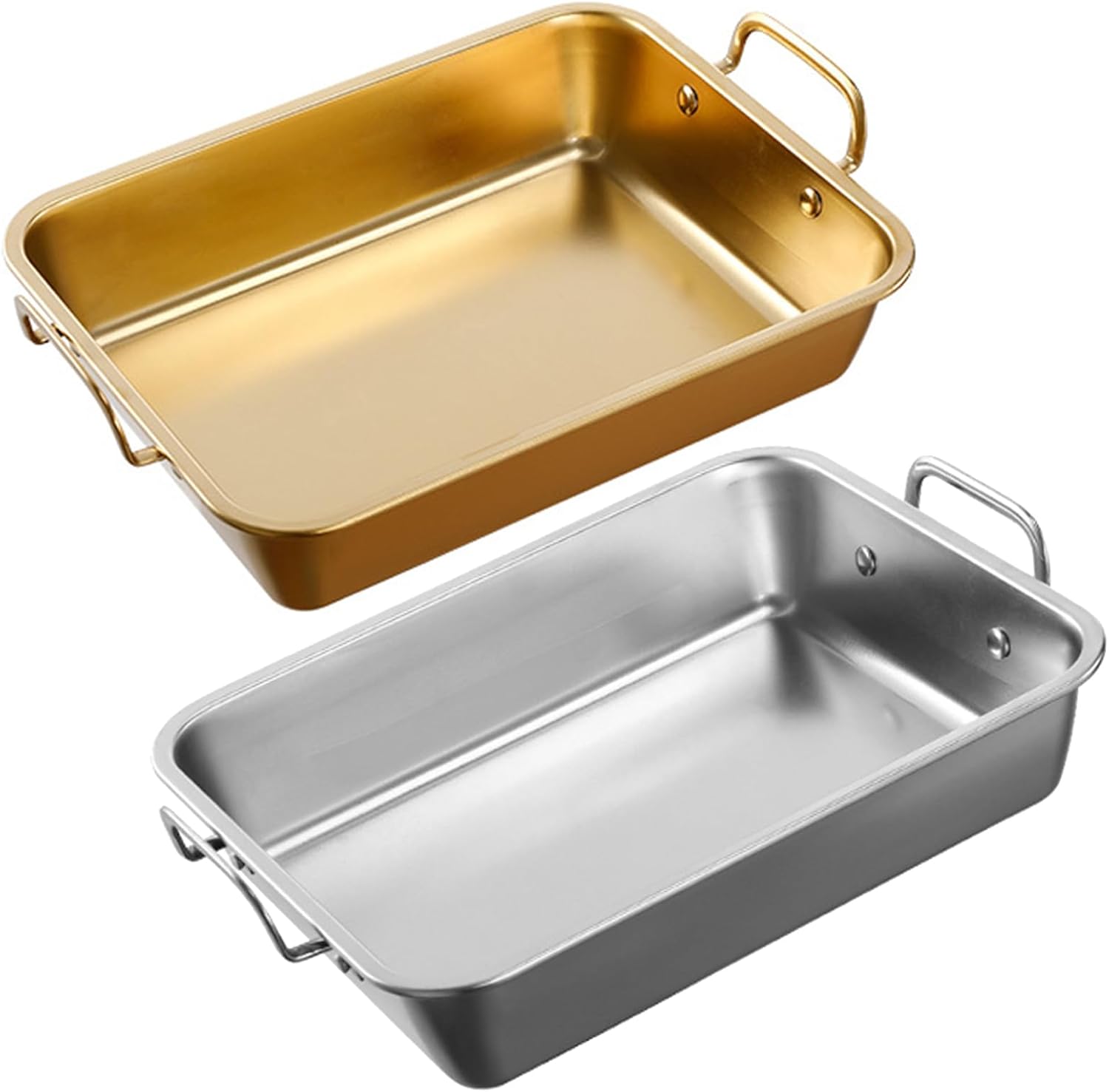 SVRITE Stainless Steel Fish Baking Tray Rectangular Roasting Pan 25/30cm Deep Roaster Lasagna Pan with Handles - Serving Platter Food Dish for Chicken, Vegetable - Oven Dishwasher Safe (25cm,Silver)
