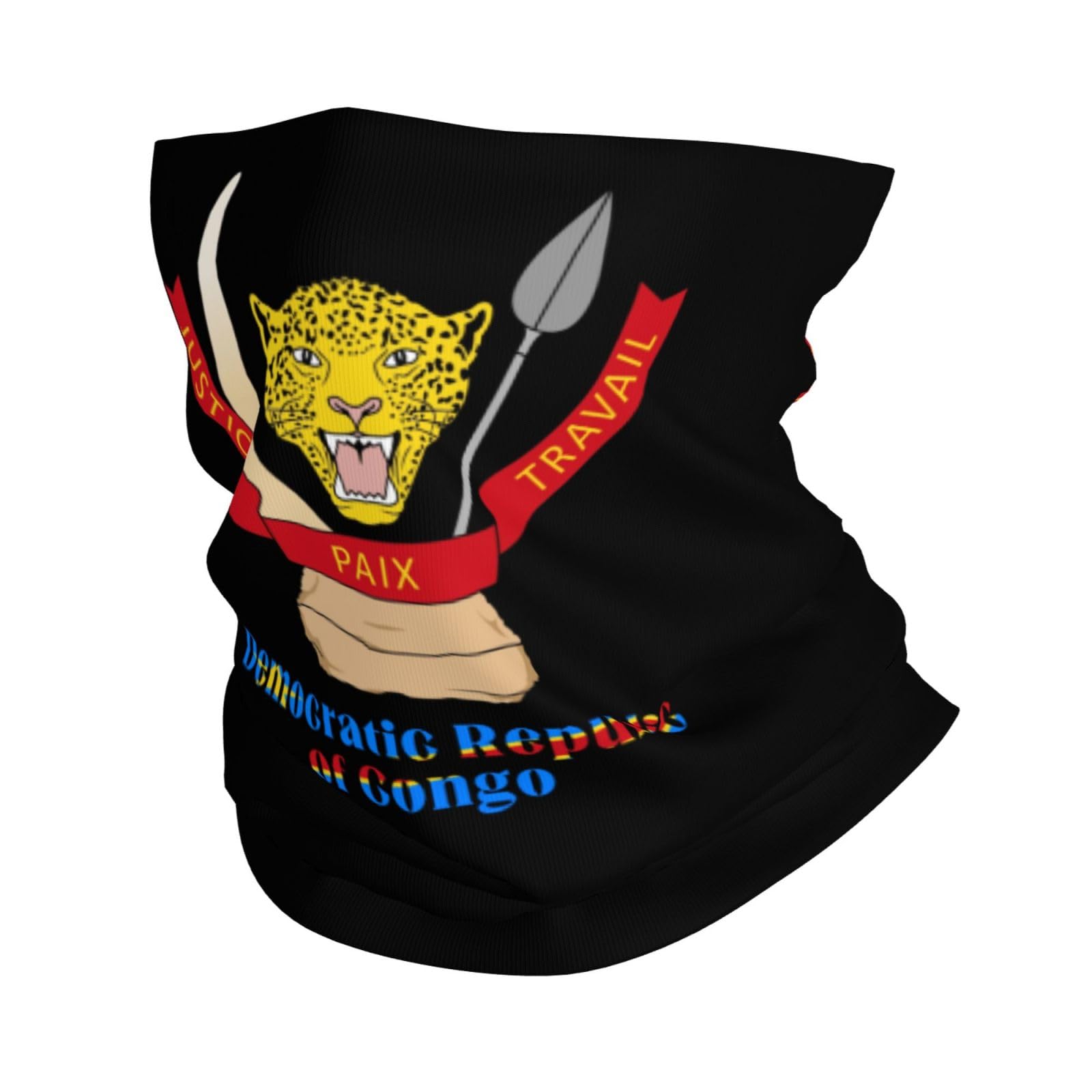 Democratic Republic of Congo National Emblem Balaclava Bandana Neck Gaiter Face Mask for Men Women Shield Scarf Face Mask Seamless Uv Protection for Motorcycle Cycling Riding Running Headbands White