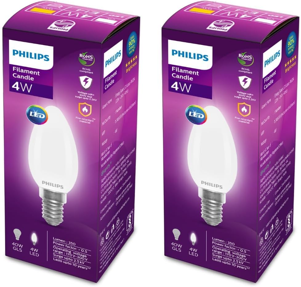 PHILIPS 4W E14 LED Warm White Bulb, Pack Of 2, (929002420413_2