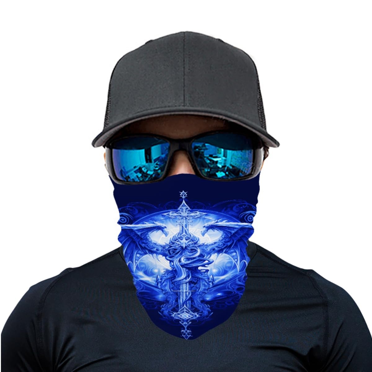 GLUDEAR Men Women 4 Pack Face Bandana Balaclava Sun UV Protection Reusable Half Mask Scarf Cycling Neck Gaiter,Dragon Cross Luminous