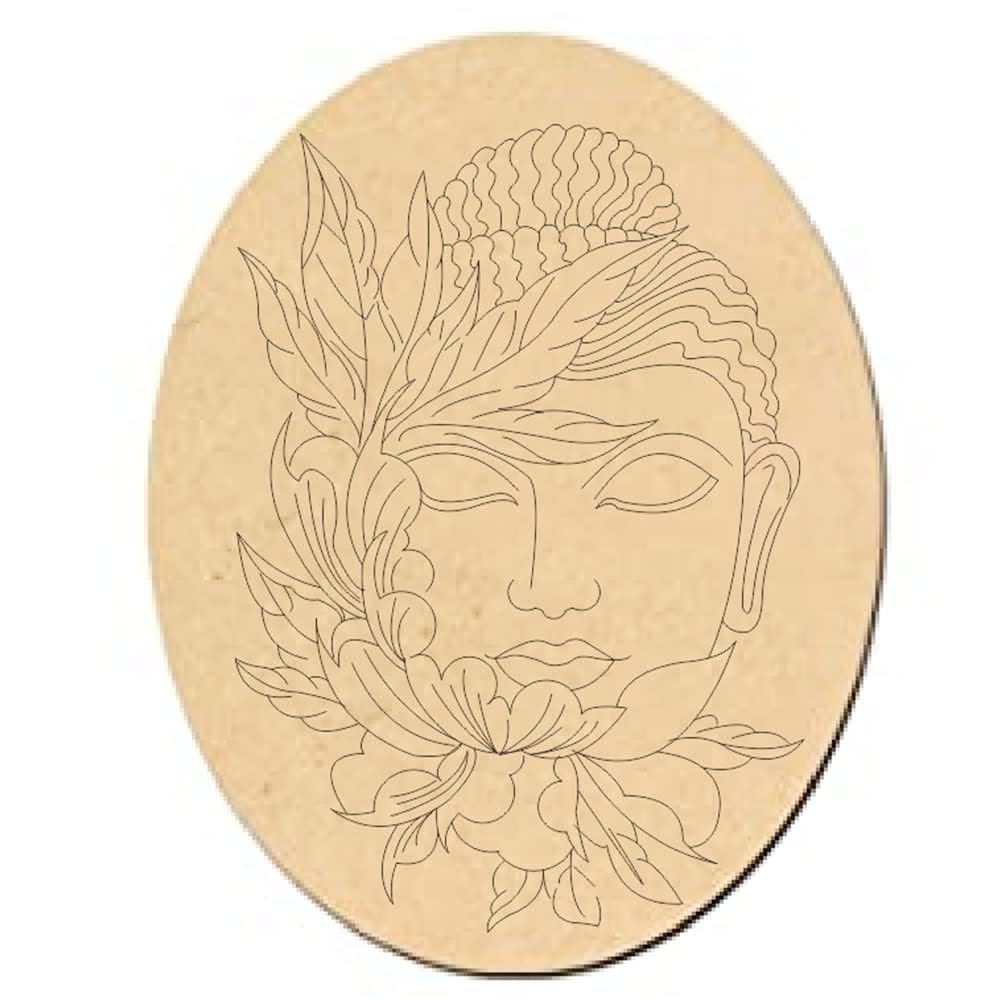 GG Decor Pre Marked Buddha Design Oval MDF Board Laser Cutout Base Painting Board Art & Craft Home Decoration (8 Inch)