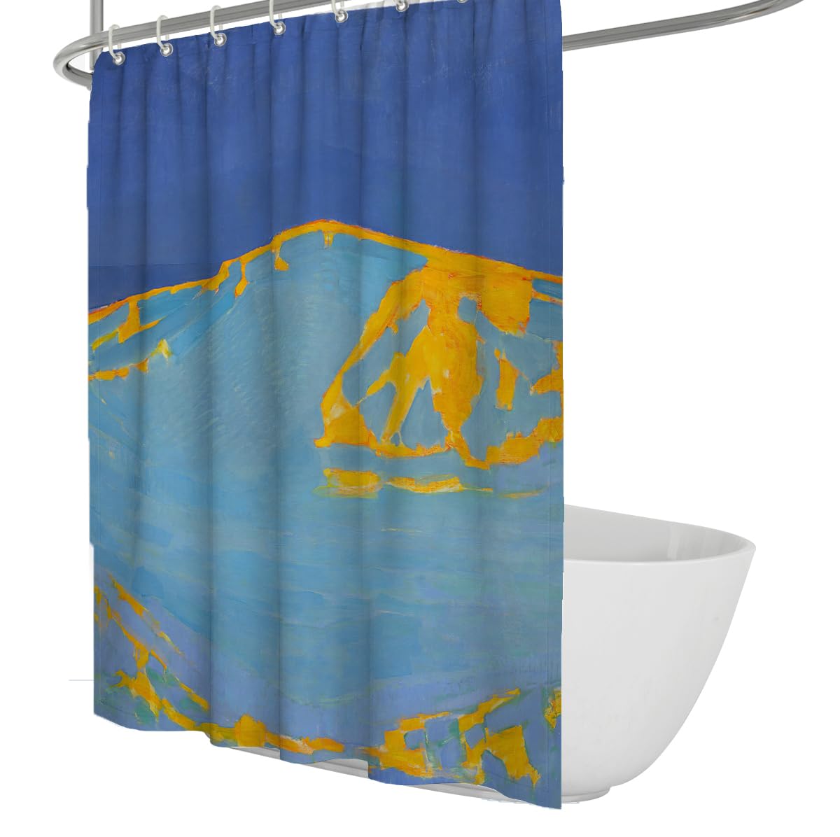 OLLIAR Home Famous Artwork Print Shower Curtain Dune in Zeeland Yellow Sand Mountain Oil Painting Blue Bathtub Curtains Soft Fabric Bathroom Decoration 240x180cm