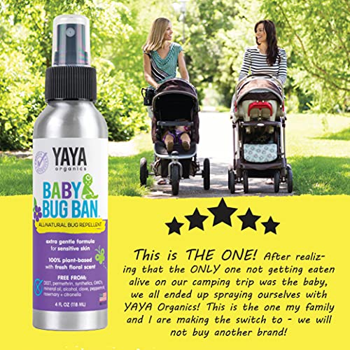 YAYA ORGANICS BABY BUG BAN – All-Natural, Proven Effective Repellent for Babies, Children and Sensitive Skin (4 ounce spray)