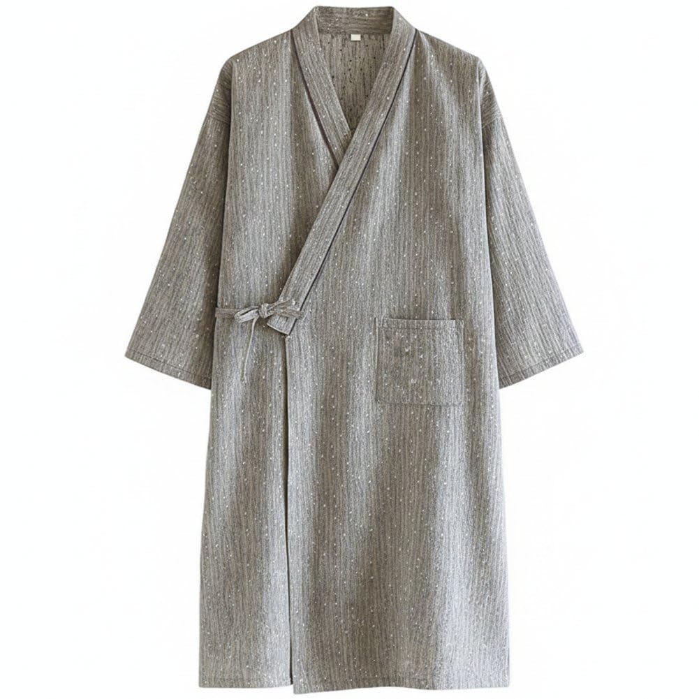 Ppmter Cotton Gauze Kimono Robe for Men, Long Loose Bathrobe Nightgown Loungewear Soft Sleepwear