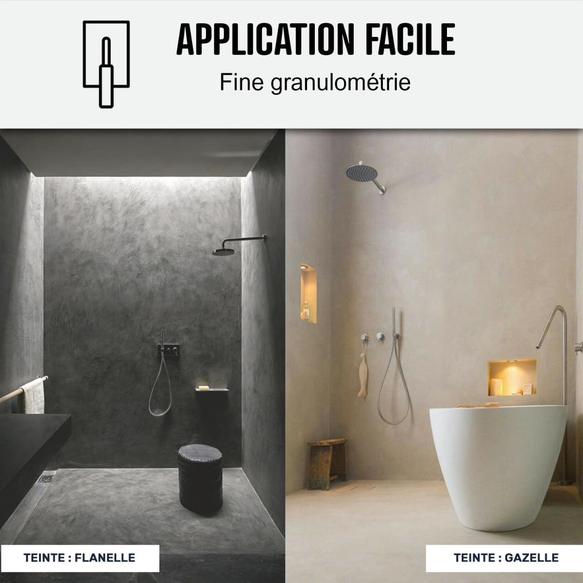 Kit für gewachsten Beton im Badezimmer: Wasserdichter Putz - NUANCES MINERALES Feldmaus Grau - 2 m² (in 2 schichten)