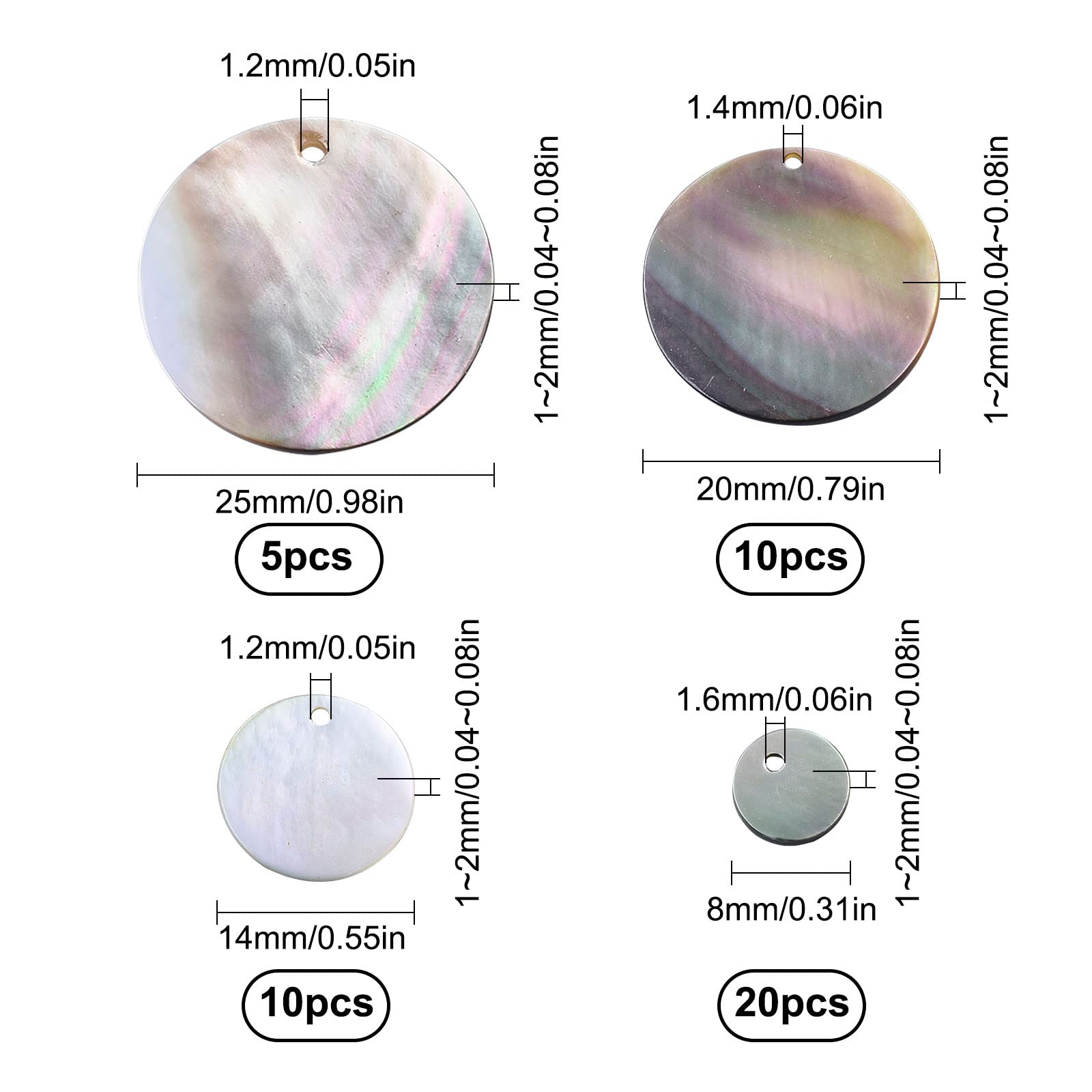 Ciondoli Conchiglia Naturale - 40 Pezzi 4 Misure, Nero, Per Bracciali, Collane Fai Da Te