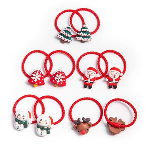 Christmas Hair Ties for Girls - 10Pcs Snowman Santa Claus Reindeer Xmas Tree Cute Baby Hair Ties for Little Girls Elastic Hair Rubber Bands Hair Ropes Christmas Hair Accessories for Infant Toddlers