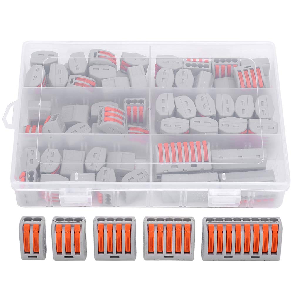 Fafeicy Wire Connectors,65 Pcs Wire Connector Assortment Pack Compact Splicing Connector Kit for Electrical Wires Solid Stranded Flexible Wires, 2 Port, 3 Port, 5 Port
