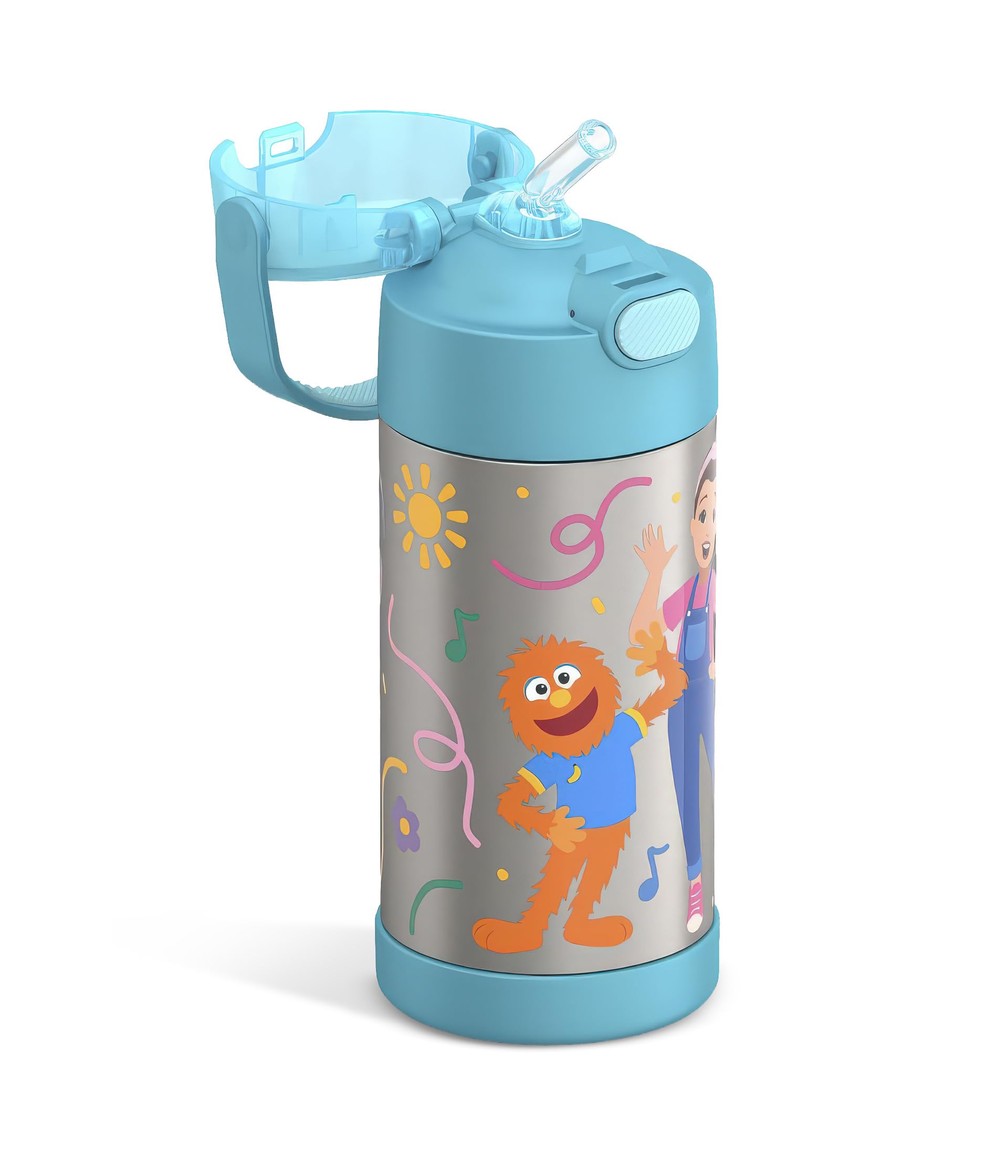THERMOS FUNTAINER Trinkflasche mit Strohhalm, 340 ml, Frau Rachel | Isolierte Edelstahl-Wasserflasche für Kinder, hält Getränke länger kalt für Schule und Spiel, BPA-frei
