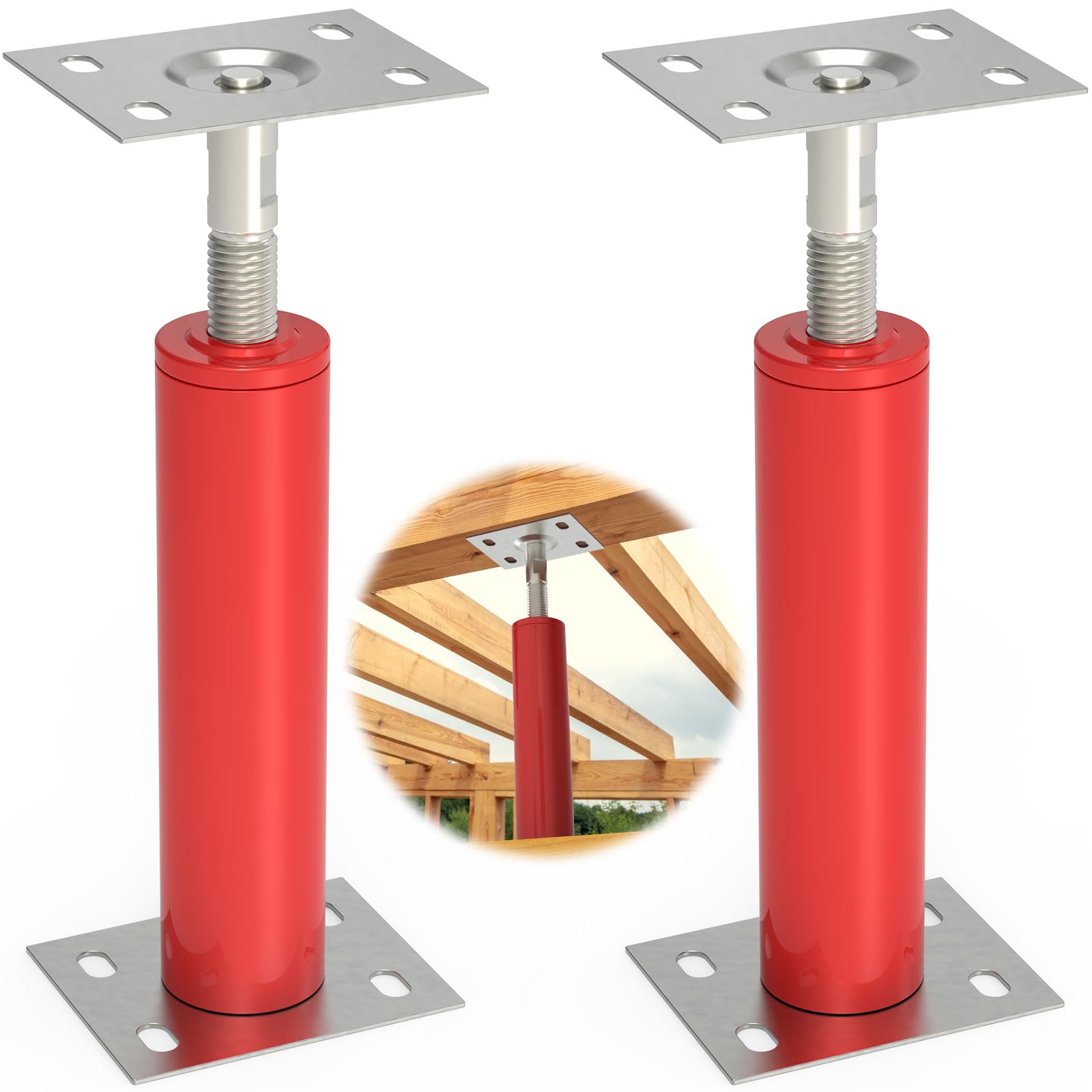 FOROIRON 2 Pack Red House Jacks for Leveling Adjustable Floor Jack Post Floor Jack for House Telescoping Jack for Temporary Support, Support up to