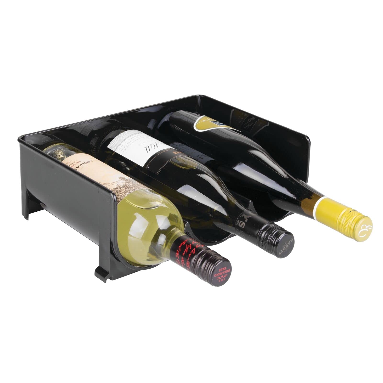 mDesign Range-Bouteilles (Lot de 4) – casier à Bouteilles empilable en Plastique sans BPA pour 3 Bouteilles de vin ou Autres Boissons – étagère à vin Moderne pour jusqu'à 12 Bouteilles – Noir