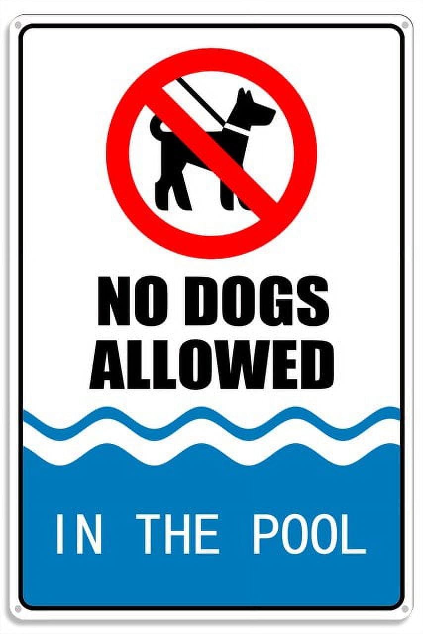 peiyeety No Dogs Allowed in The Pool Metal Sign with Symbol Aluminum Uv Printed 4 Pre-Drilled Holes 12x16 Inches
