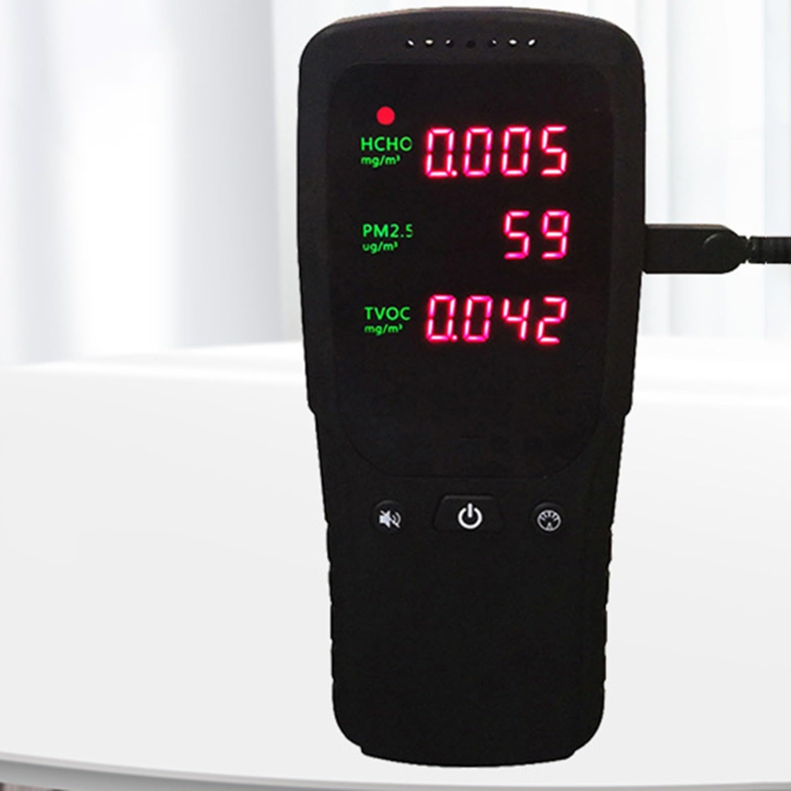 Misuratore di qualità dell'aria ambiente per polveri sottili (PM2,5), formaldeide, HCHO e TVOC, misuratore di gas portatile con sensore di alta qualità e ventilatore per casa e ufficio