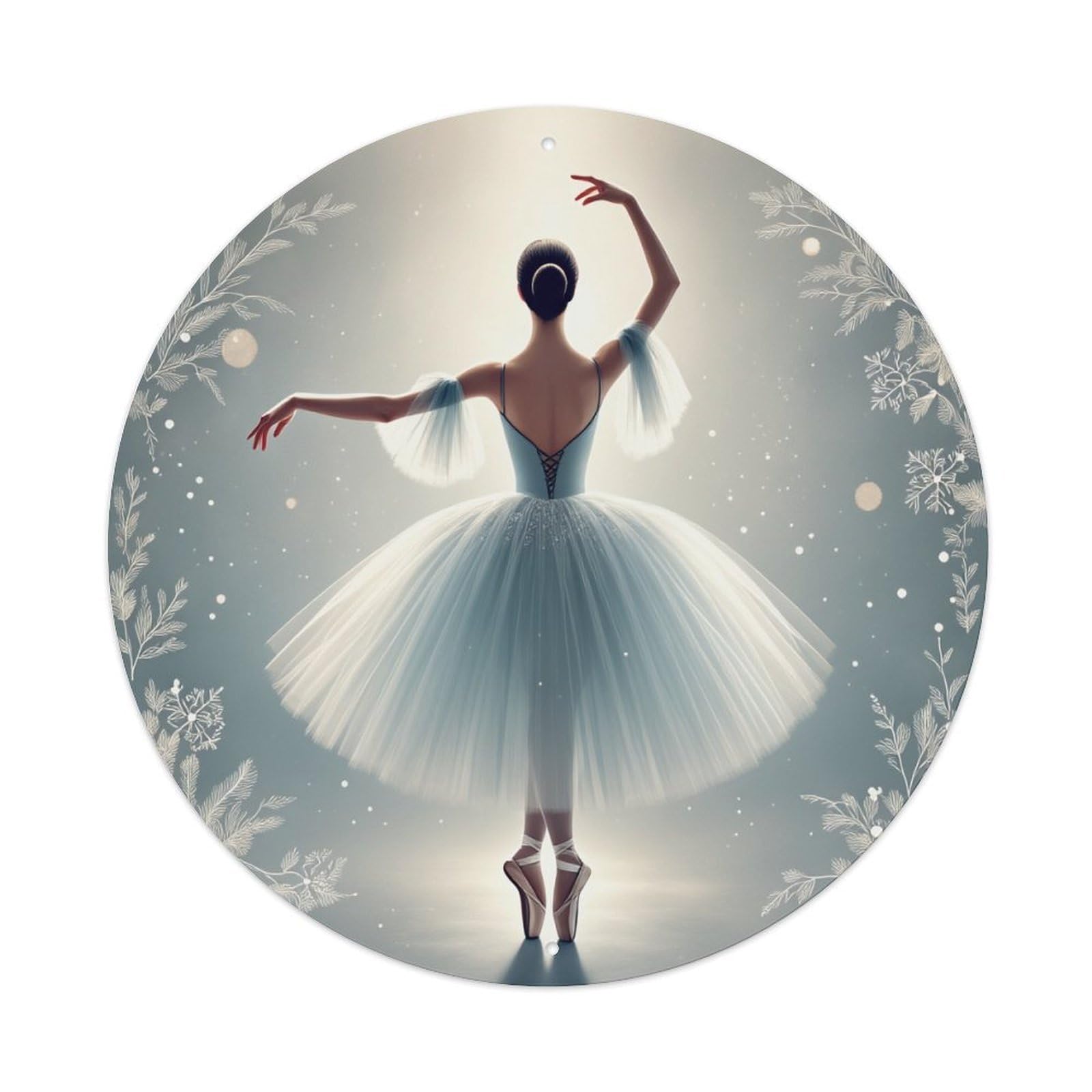 Ballet Dancer Winter Snowflake Round Tin Sign Vintage Metal Poster, Home Bar Garage Man Cave Cafe Indoor & Outdoor Wall Decoration 8x8Inches