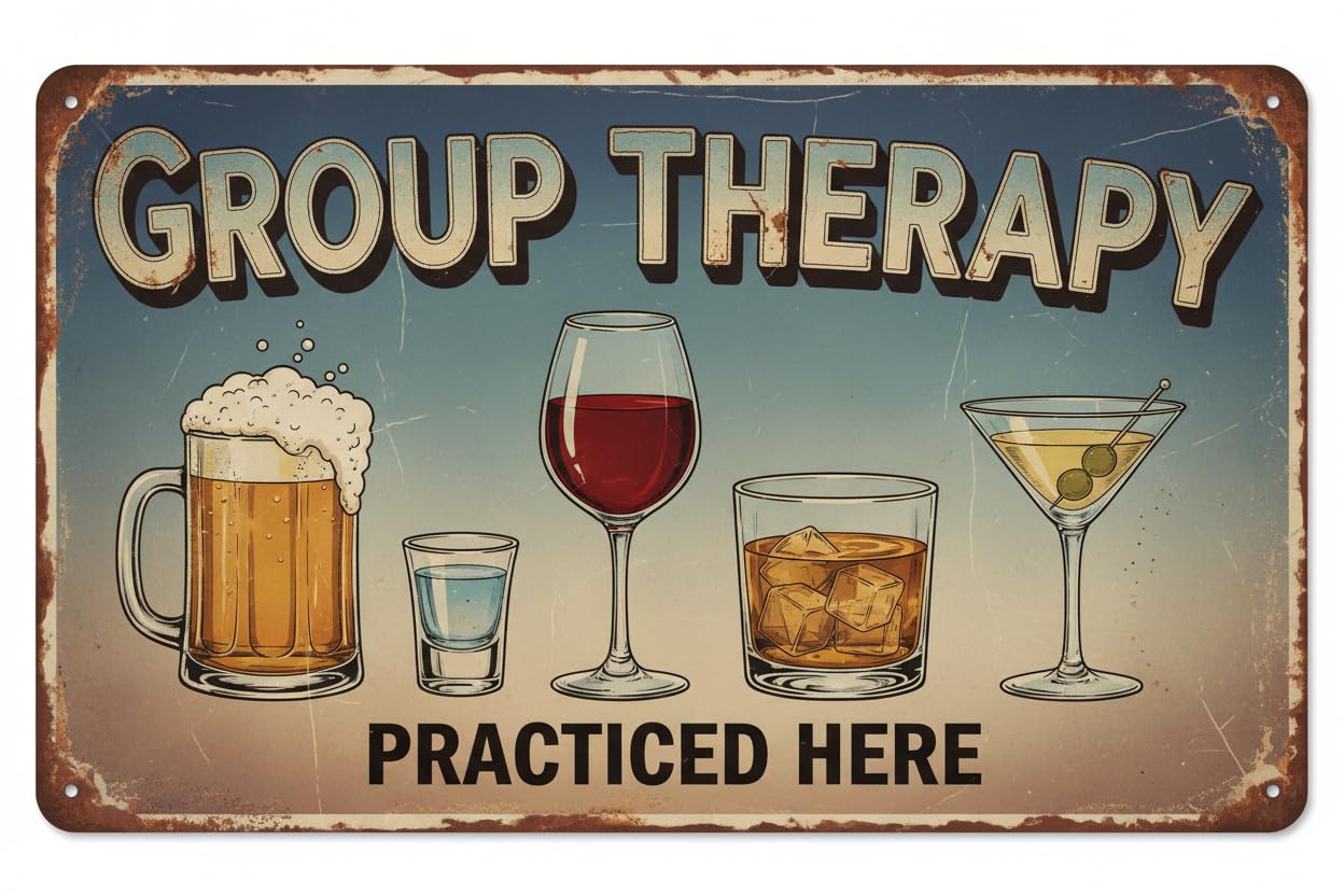 Retro Tin Sign Vintage Metal Sign For Cafe Bar Pub Beer Wall Decor Art Group Therapy Practiced Here Plaque Poster 12x8 Inch Signs Aluminum Plates Printed