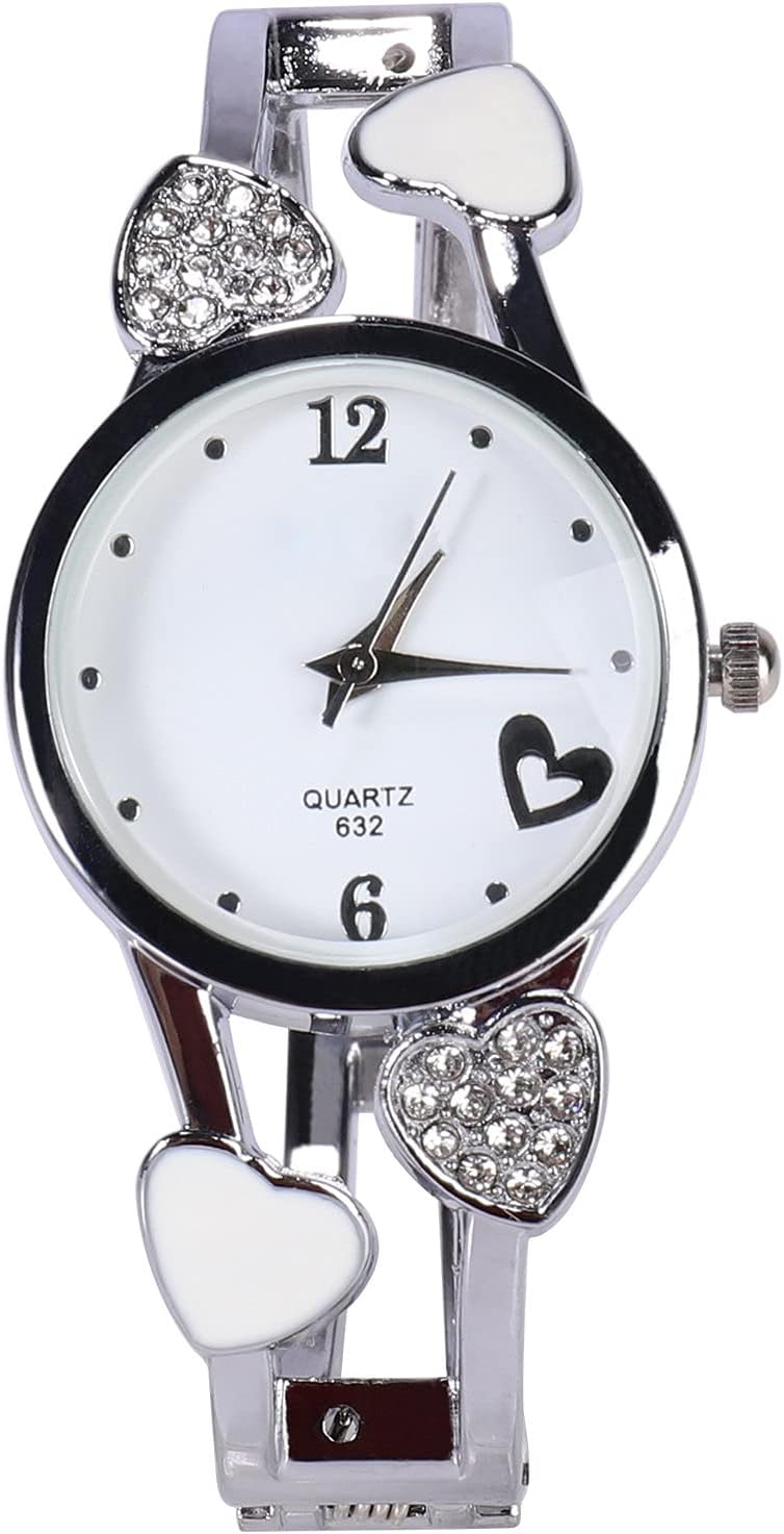 Women Bangle Watch Bracelet Quartz with Rhinestone Round Dial Stainless Steel Band Cuff Watches with Womens Wrist Watch Box