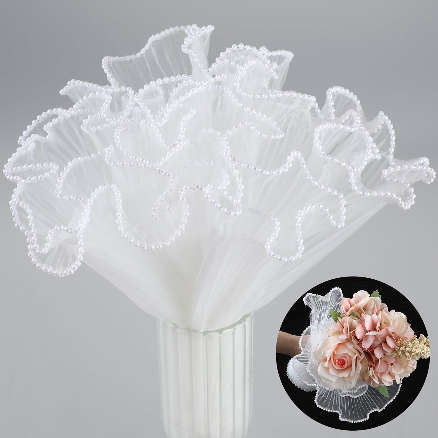 2 Pieces Flower Wrapping Paper, 4.5 Yards Beaded Mesh Bouquet Wrapping