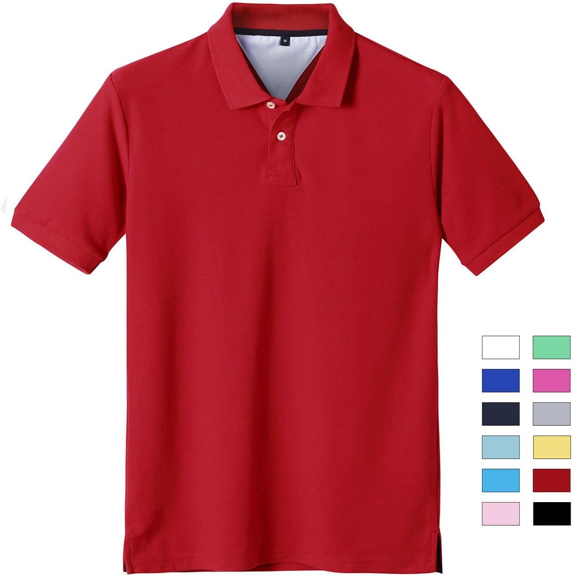 KODAMAA Men's Casual 100% Cotton Solid Short Sleeve Pique Polo Shirt (Large, Red)
