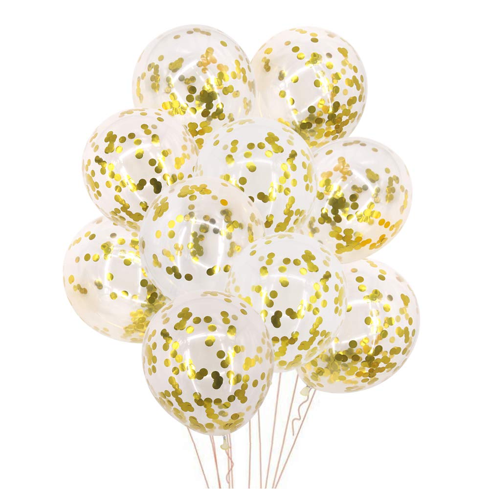 Time to Sparkle 50pcs 12'' Confetti Party Latex Balloons for Birthday Wedding Shower Christmas Decorations, Confetti-Gold