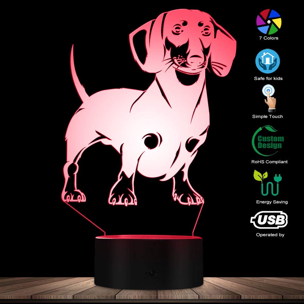 The Geeky Days Dachshund LED Night Light 3D Decorative Lighting Color Changing Acrylic Lamp Gift for Dog Lovers
