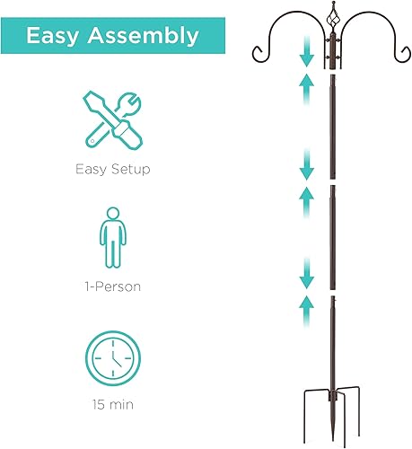 Miniatura 4 de Best Choice Products Estación de alimentación de 4 ganchos de 91 pulgadas, kit de alimentación múltiple de acero para atraer aves silvestres con 2