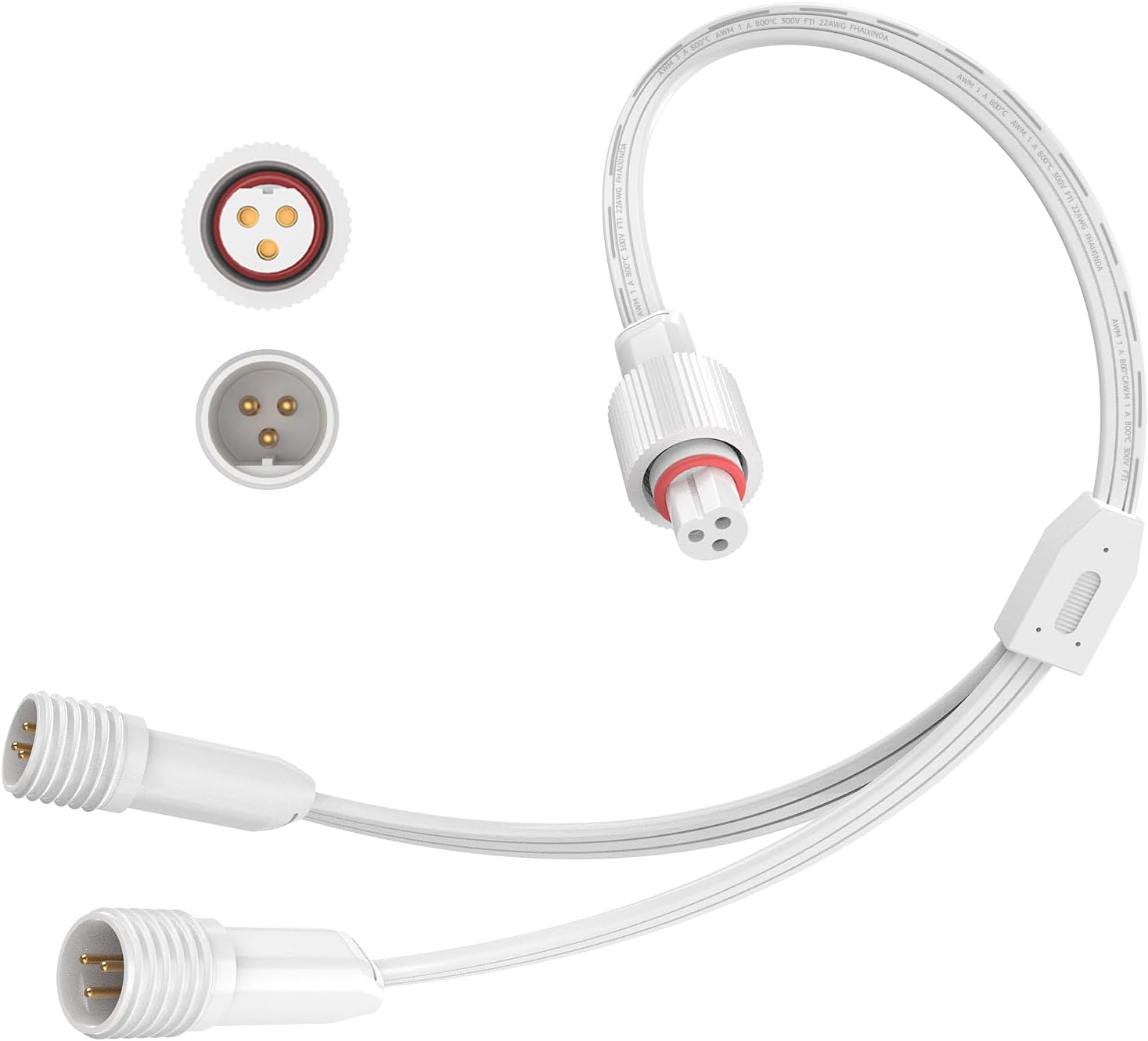 Y-Splitter Extension Cable for Govee Permanent Outdoor Lights,IP68 Waterproof Cord,for Govee Light Splitter for H706A H706B H706C H806A H806B H806C Extension Cord (1 Female to 2 Male)