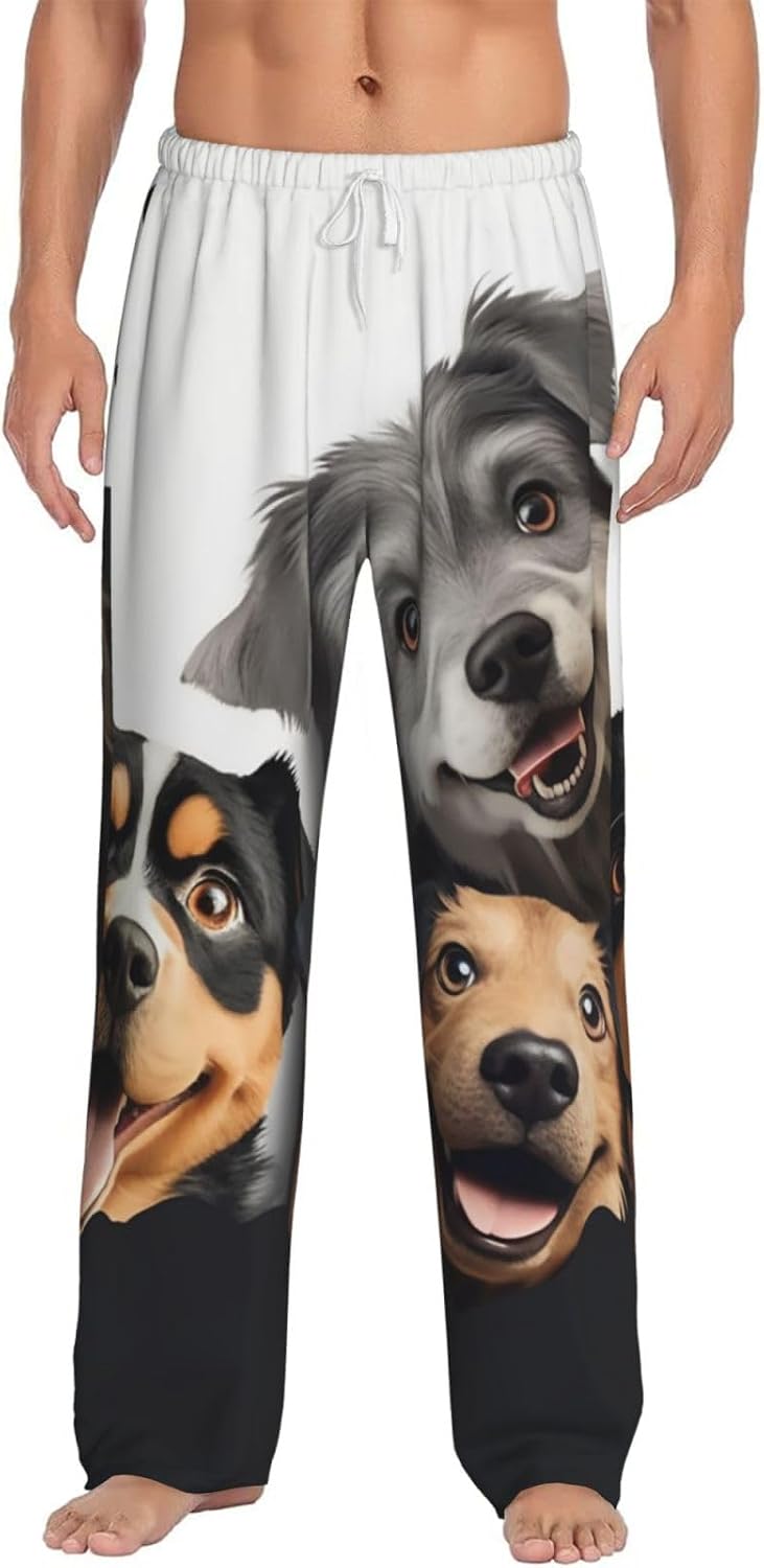 Men's Pajama Pants Ultra Soft Fleece PJ Lounge Bottoms Funny Puppy Dogs Loungewear for Men Sleepwear Pjs Medium