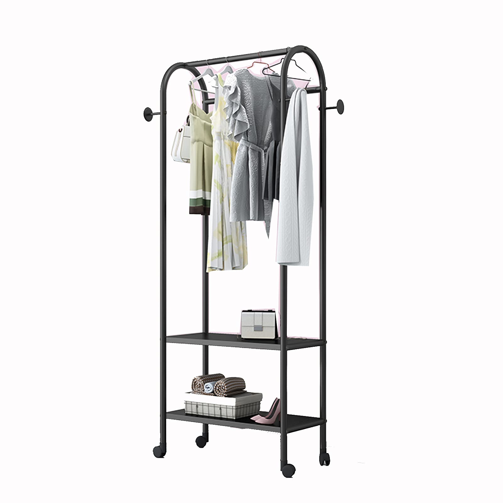 YNBSHGAA Portable Gold Clothing Rack with Wheels and 2 Tier Shelf Rolling Garment Rack for Bedroom Clothes Retail Display Stand 60 * 35 * 160Cm,Black-100 * 35 * 160Cm