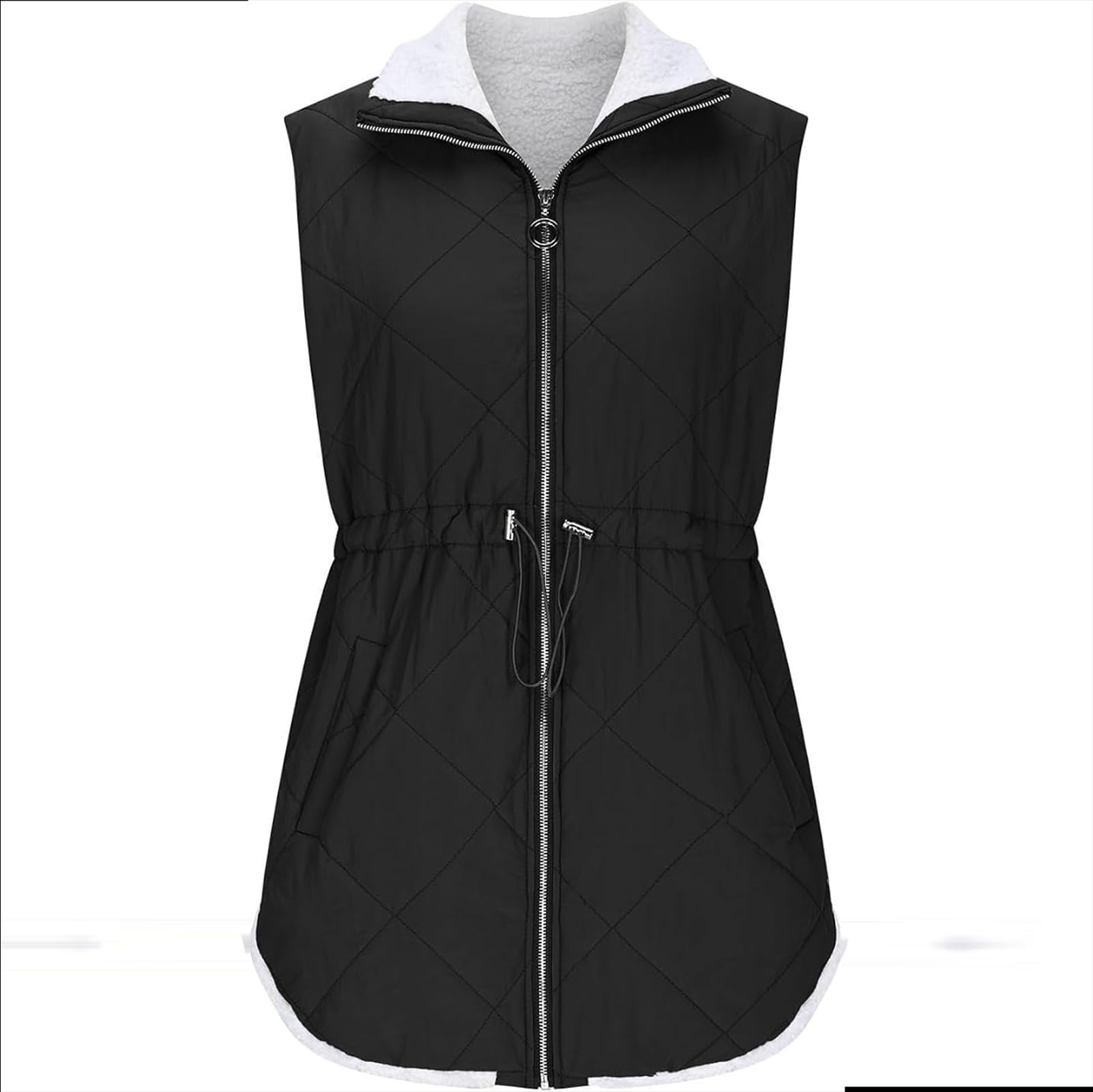 Gilet casual con collo alto senza maniche, gilet da donna lungo e leggero trapuntato, giacca di cotone di media lunghezza alla moda street style