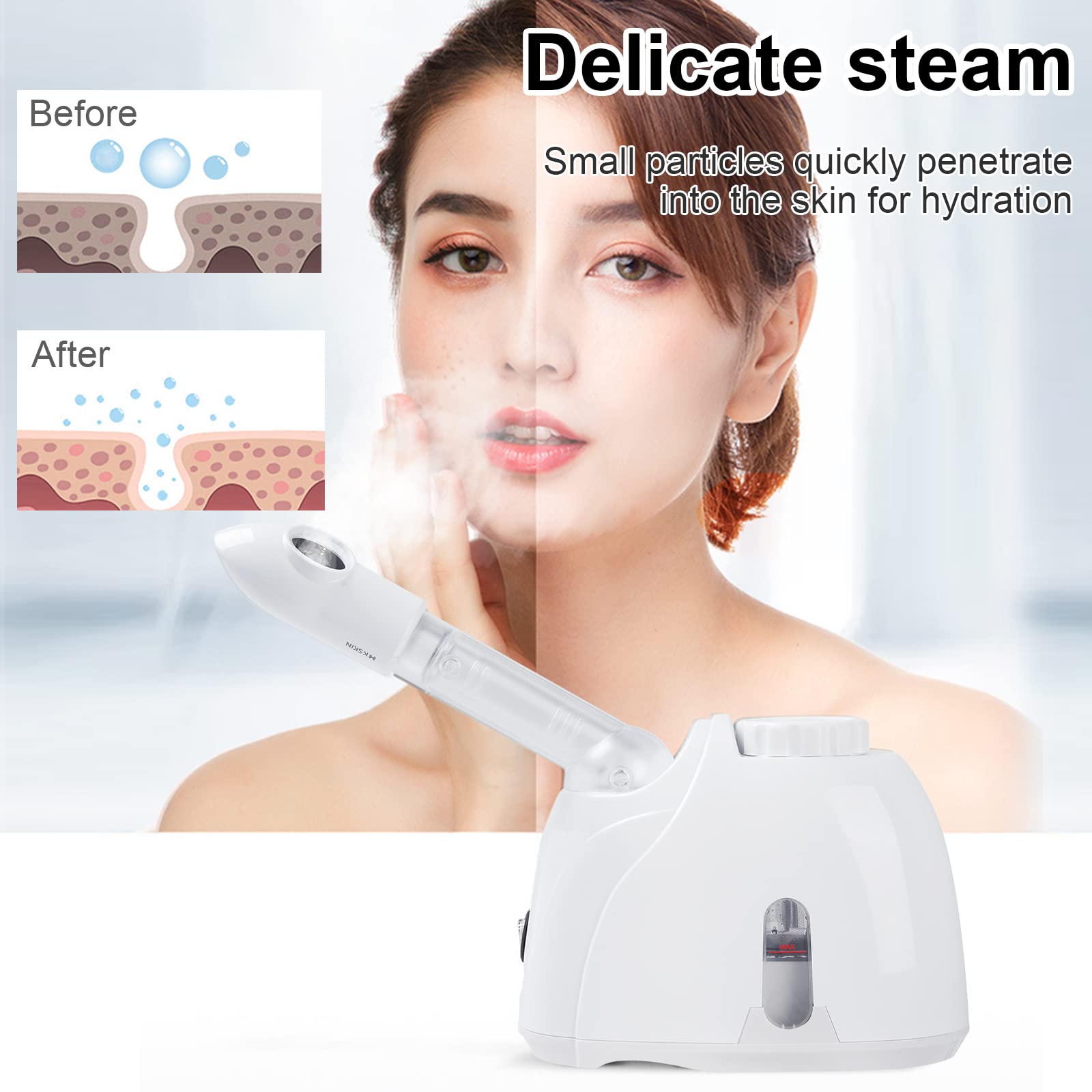 Vapeur pour le visage, Humidificateur, Spa de beauté Soins de la peau personnels réduit les pores dilatés (Blanc)