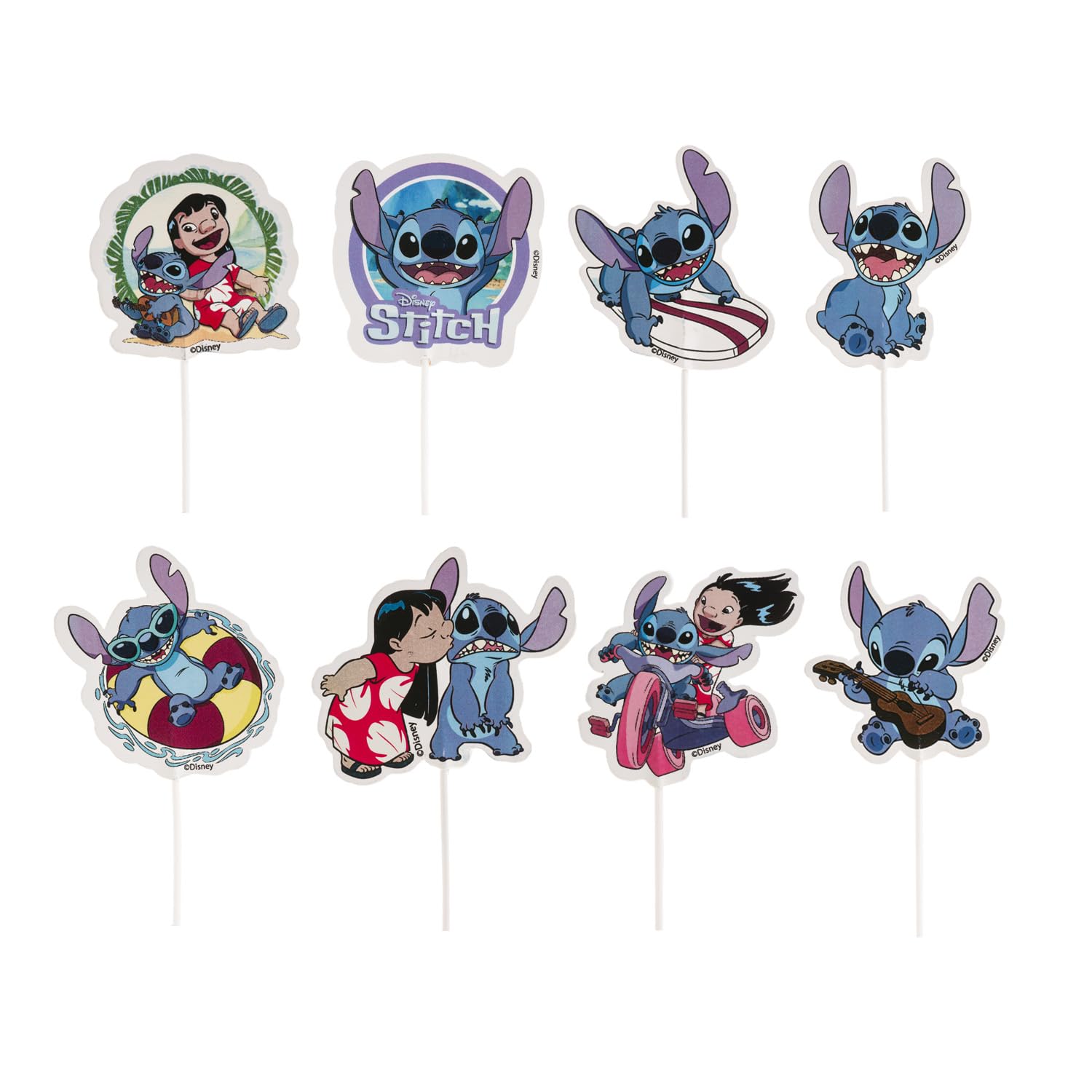 dekora - Lilo & Stitch Cupcake Toppers In 8 Designs - Toppers For Decorating Cupcakes, Muffins, Cakes, And Other Sweets - Confectionery Decoration Suitable For Food Contact - 16 Units