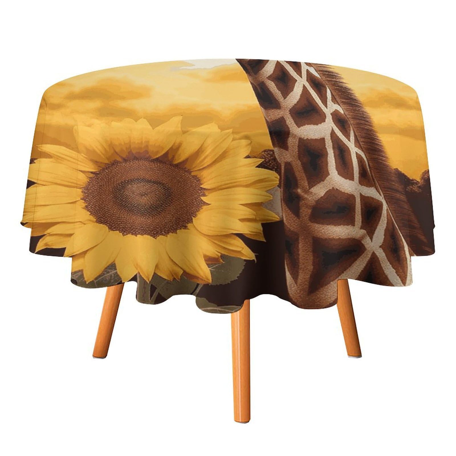 Fekiloot Style Giraffe And Sunflower Round Tablecloth - Heavy Duty And Washable,Polyester Decorative Fabric Table Cover,Tablecloths For Kitchen Dining, Wedding, Birthday Party50x50in