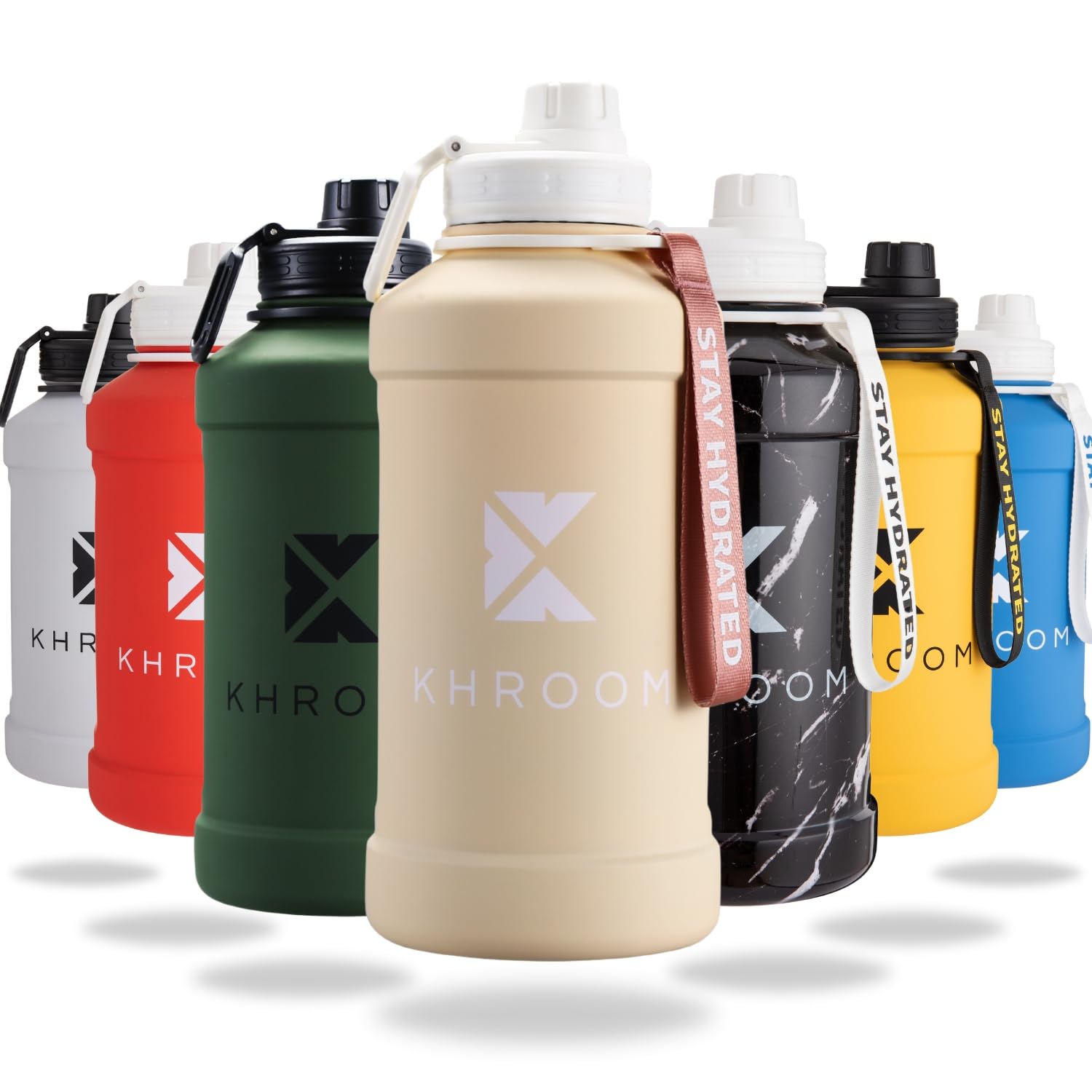 Khroom Borraccia in acciaio inox 1,3L & 2,2L – Per bevande gassate, a prova di perdite, lavabile in lavastoviglie | XXL Bottiglia d'acqua in metallo 2 litri Per Fitness, Sport e Outdoor Vaniglia