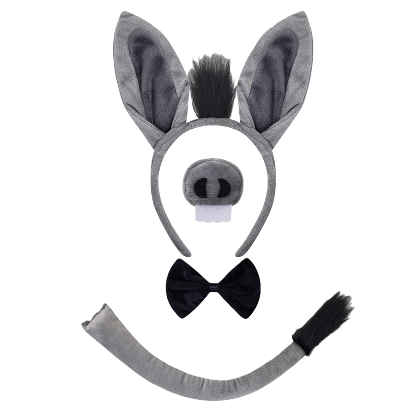 4 Piece Donkey Costume, Animal Dress Up Set, Ears Headband and Donkey Tail Nose Bow Tie Set, Animal Costume Set for Cosplay Halloween Carnival Theme Party