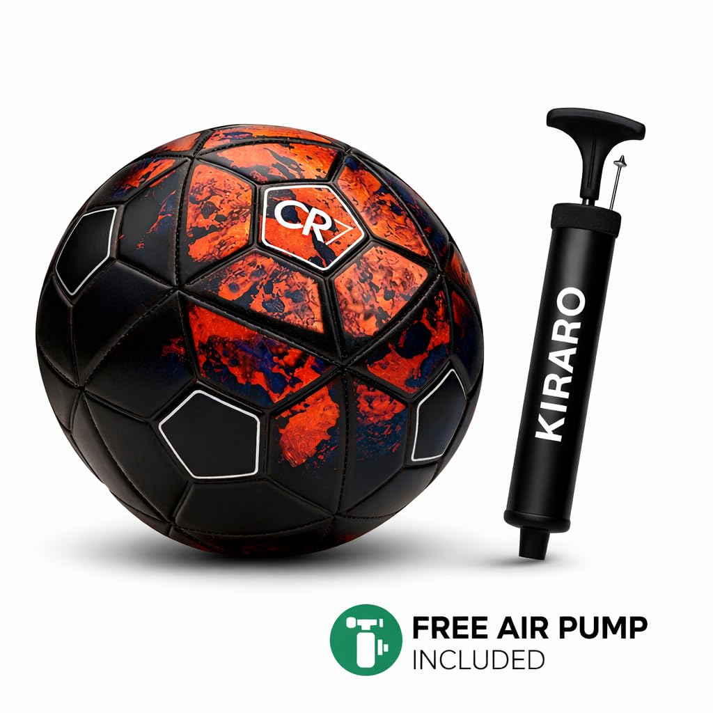 Kiraro Official Size 5 Soccer Ball with Free Pump & Pin | Premium PVC Leather Football with Excellent Air Retention | Durable Training & Match Ball for Kids, Youth & Adults 1