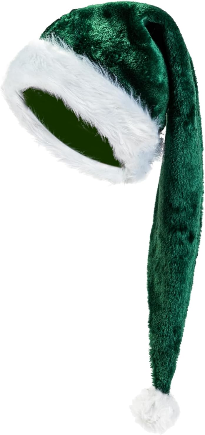 Long Santa Hat for Adults, Velvet Santa Hats Plush Christmas Hat for Xmas New Year Party Decorations and Supplies