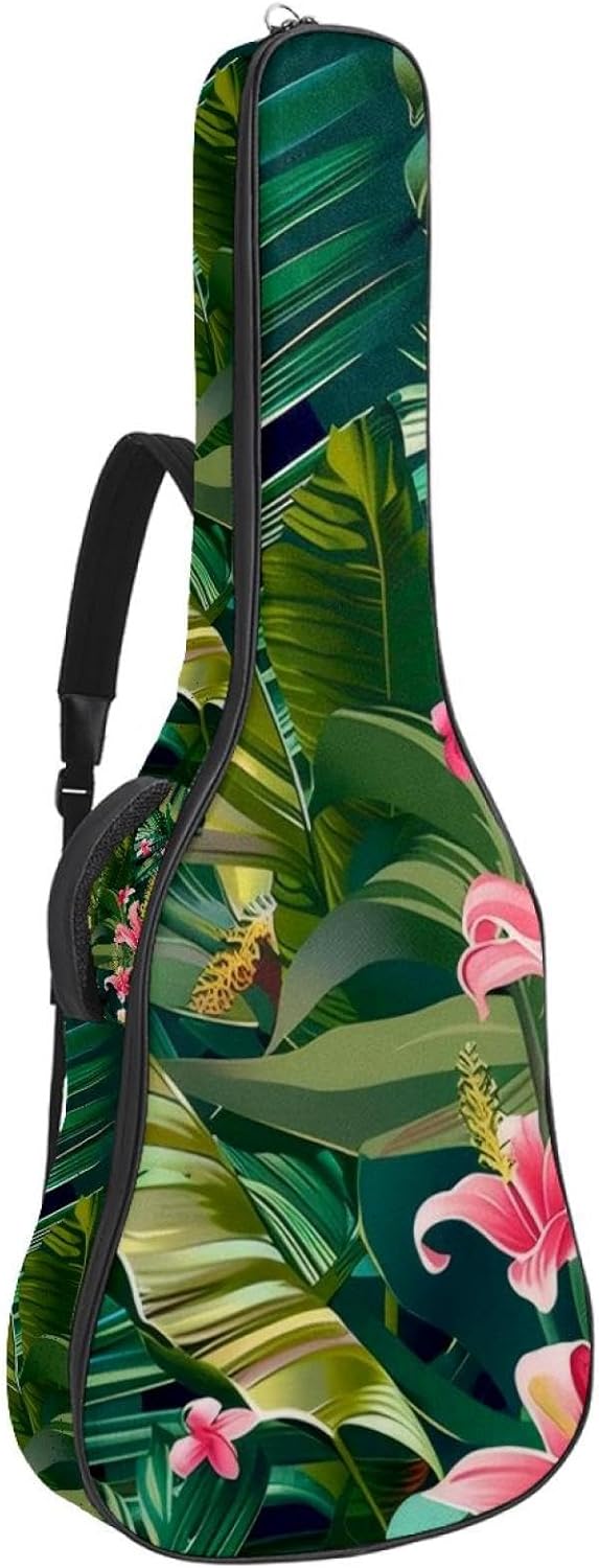 Acoustic Guitar Bag 0.4 Inch Thick Padding Waterproof Guitar Case Gig Bag for 40 41 42 Inch Electric Bass Classical Guitar, Tropical Floral Pattern