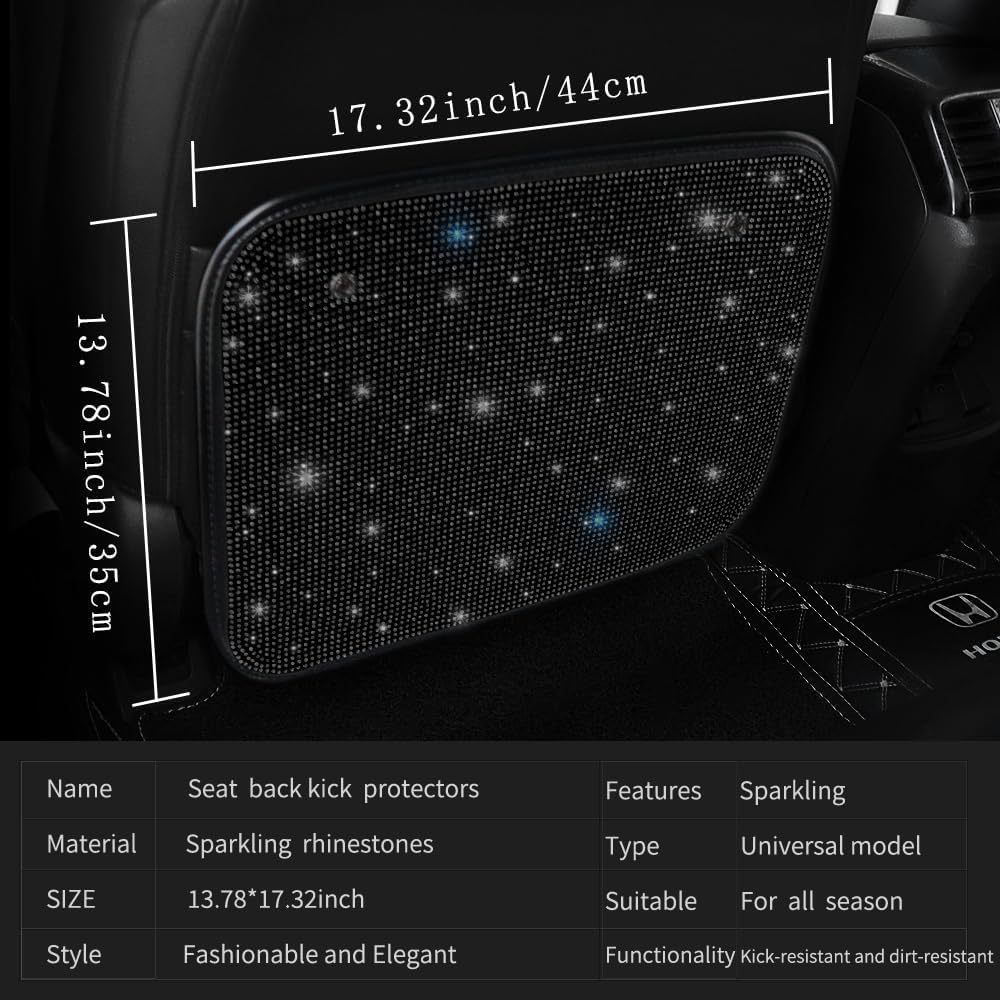 Sparkling Diamond Car Kick Mats Back Seat Protector |Cute Kick Mats Protect from Dirt Mud | Seat Back Protector with Bling Crystal Rhinestone Car Interior Decor Accessories Black 2Pcs