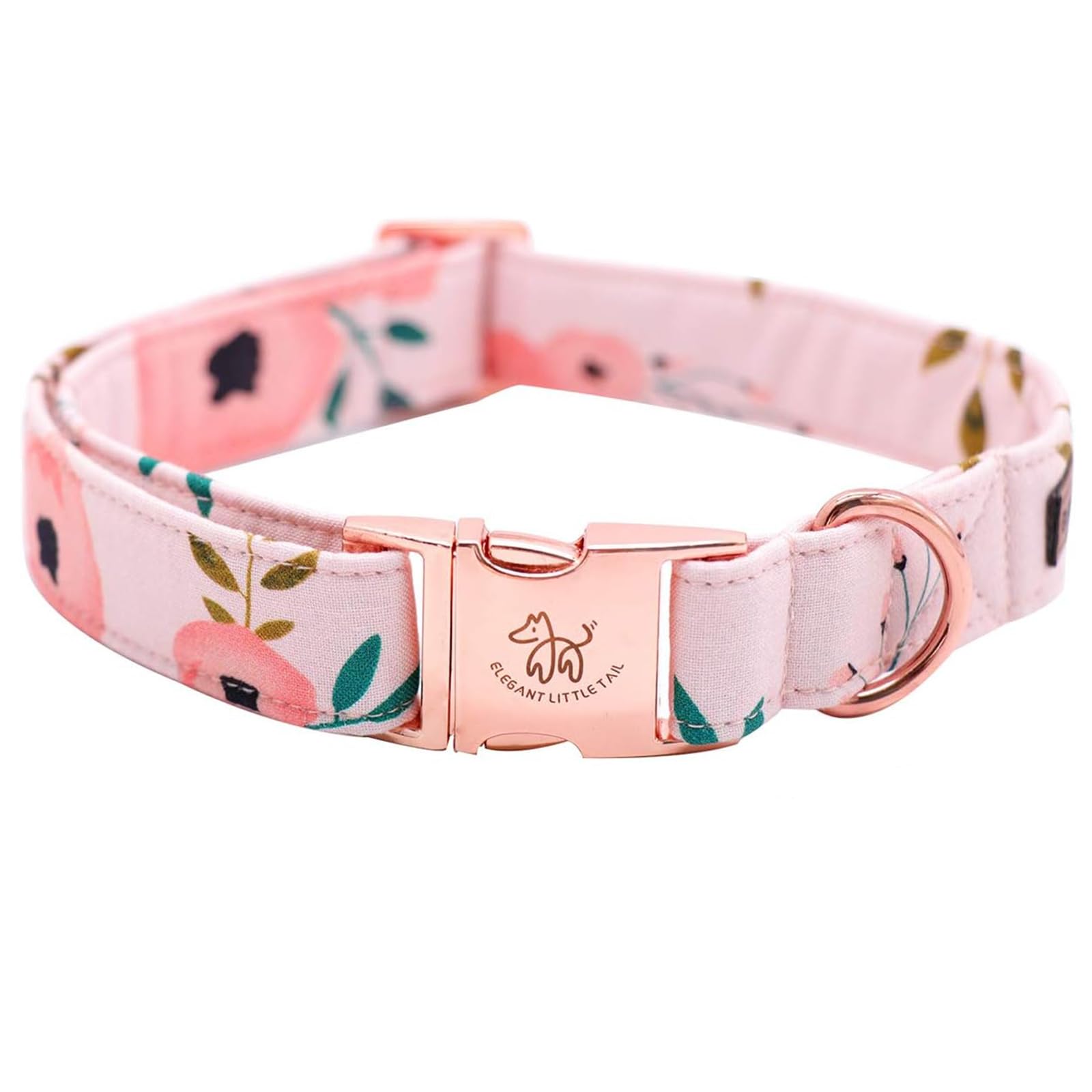 Elegant little tail Dog Collar, Pink Floral Girl Pet Collar Durable Cute Dog Collars Summer Female Pet Gift Adjustable Dog Collar for Large Dogs