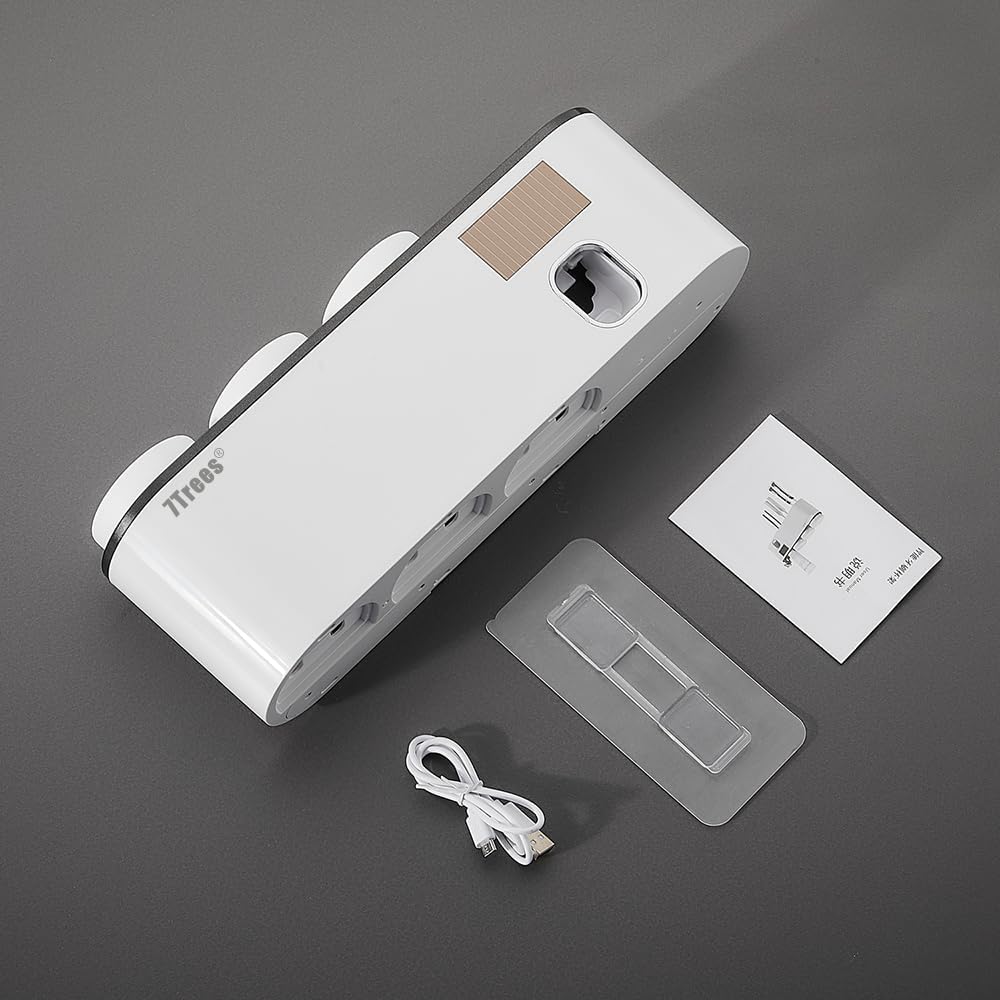 Toothbrush Sanitizer, Self Adhesive Toothbrush Holder with 3 Cups, Automatic Toothpaste Squeezer Dispenser Bathroom Accessories Set (Black)