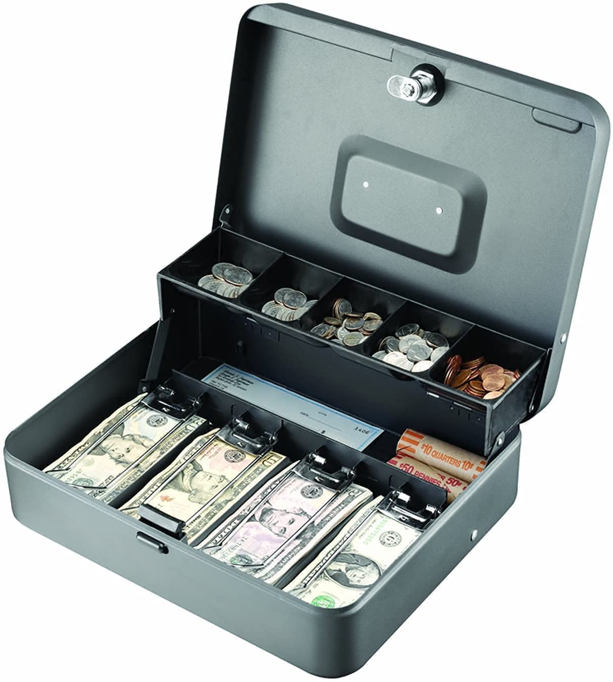 BEE HOME cash storage box with lock and key at supermarket mall. metal cash drawer organizer box for coin and cash compartment for cashier(multicolour/1pcs)