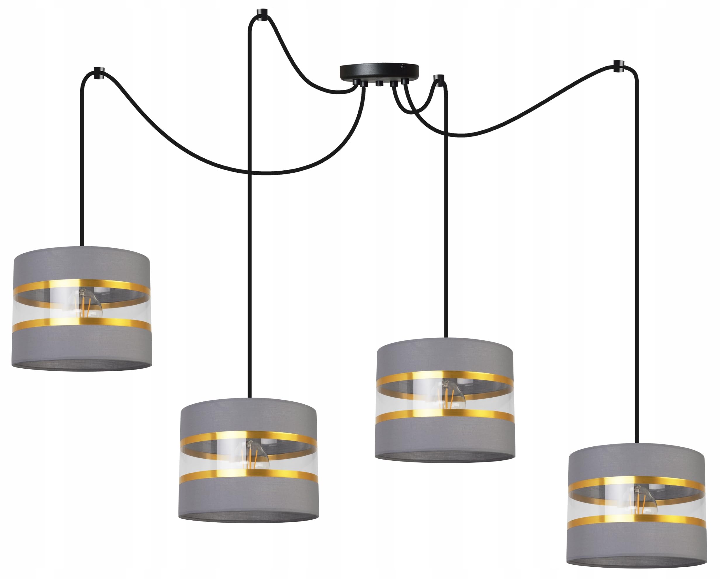 Light-Home Spider Elegance Deckenleuchte Pendelleuchte - Moderner Deckenleuchter für Schlafzimmer Wohnzimmer und Küche im Glamour - E27 mit 4 Lichtpunkten - Lampenschirm Stoff 20cm - Schwarz und Grau