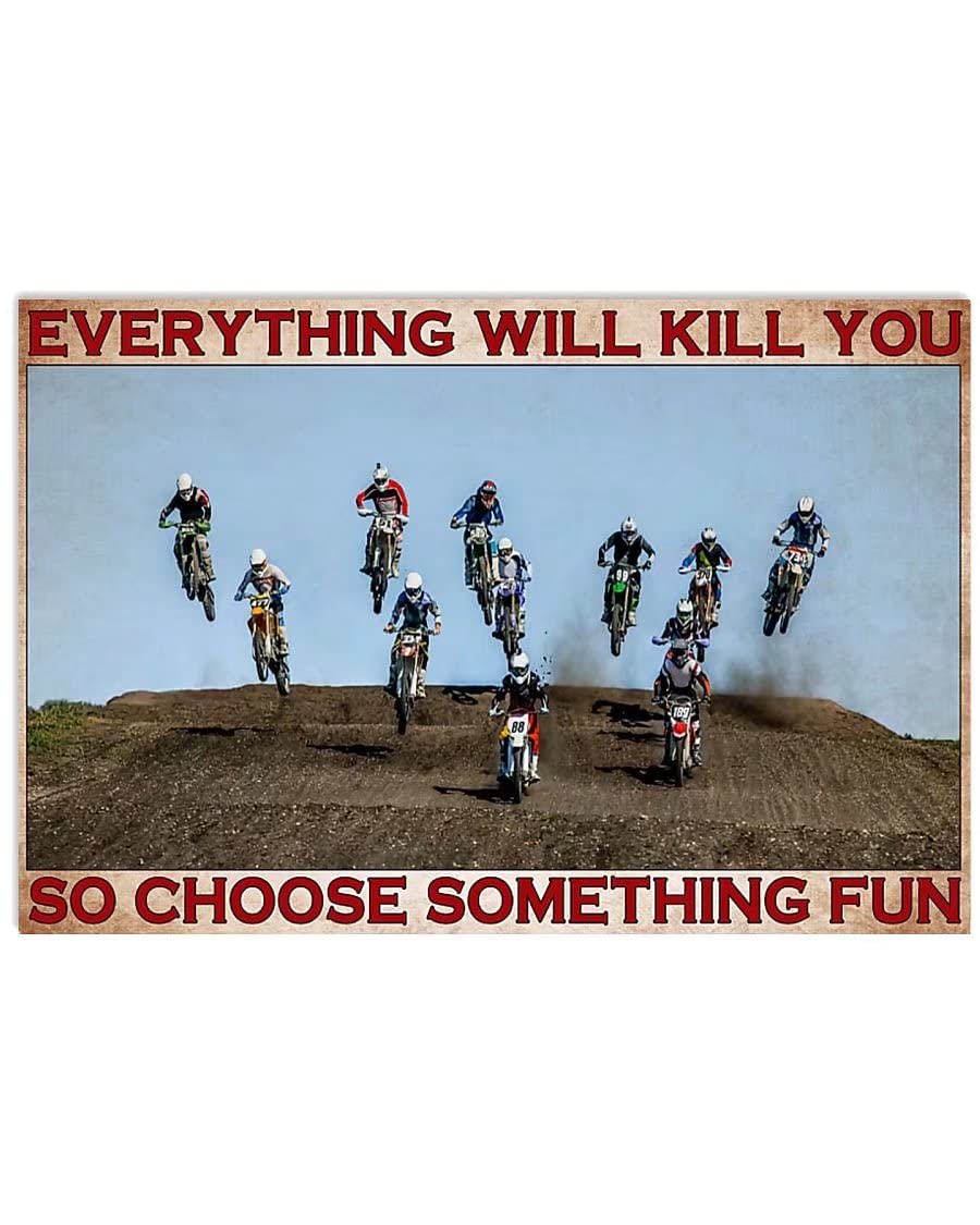Thrilling Off-road Motorcycle Vintage Poster Metal Tin Sign Iron Painting Plaque Wall Decor Bar Club Novelty Bathroom Cafe Store 12x16 Inch