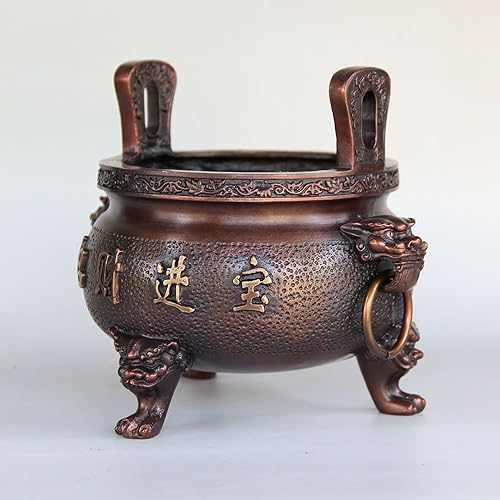 Miniatura 2 de Yunhao8 Chino Puro Bronce Cobre Tesoro Riqueza Foo Perro León Ding Incienso Quemador Incensario