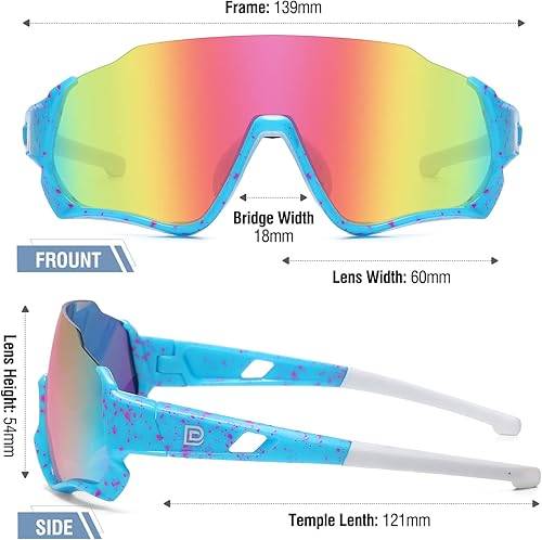 Miniatura 4 de DUCO Gafas de sol deportivas para niños y niñas con 3 lentes intercambiables, polarizadas para adolescentes y jóvenes DK280