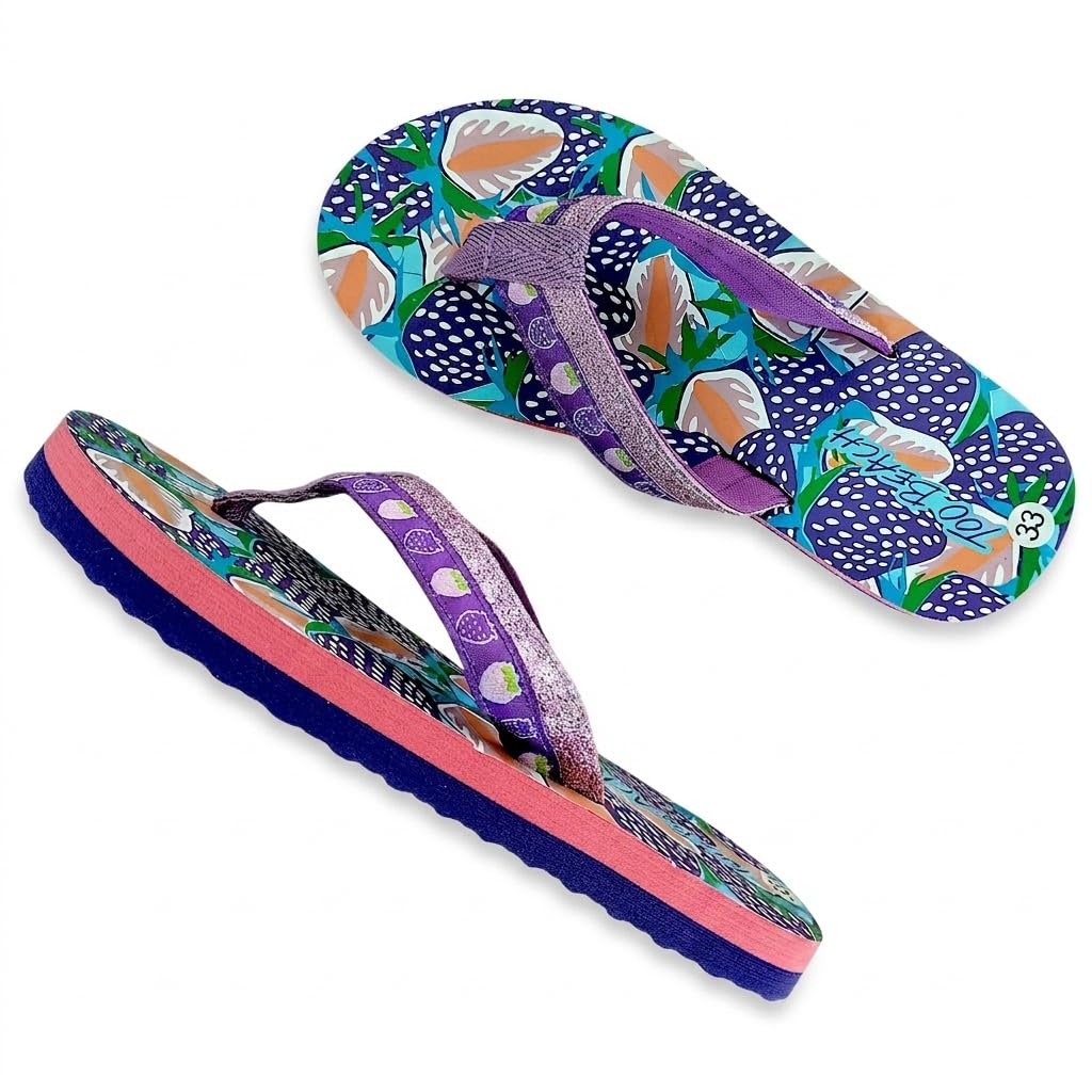 Tongs Fille Luxe Fraises Violettes Semelles Épaisses Confort Antidérapantes Plage Piscine Été Tailles 28-34