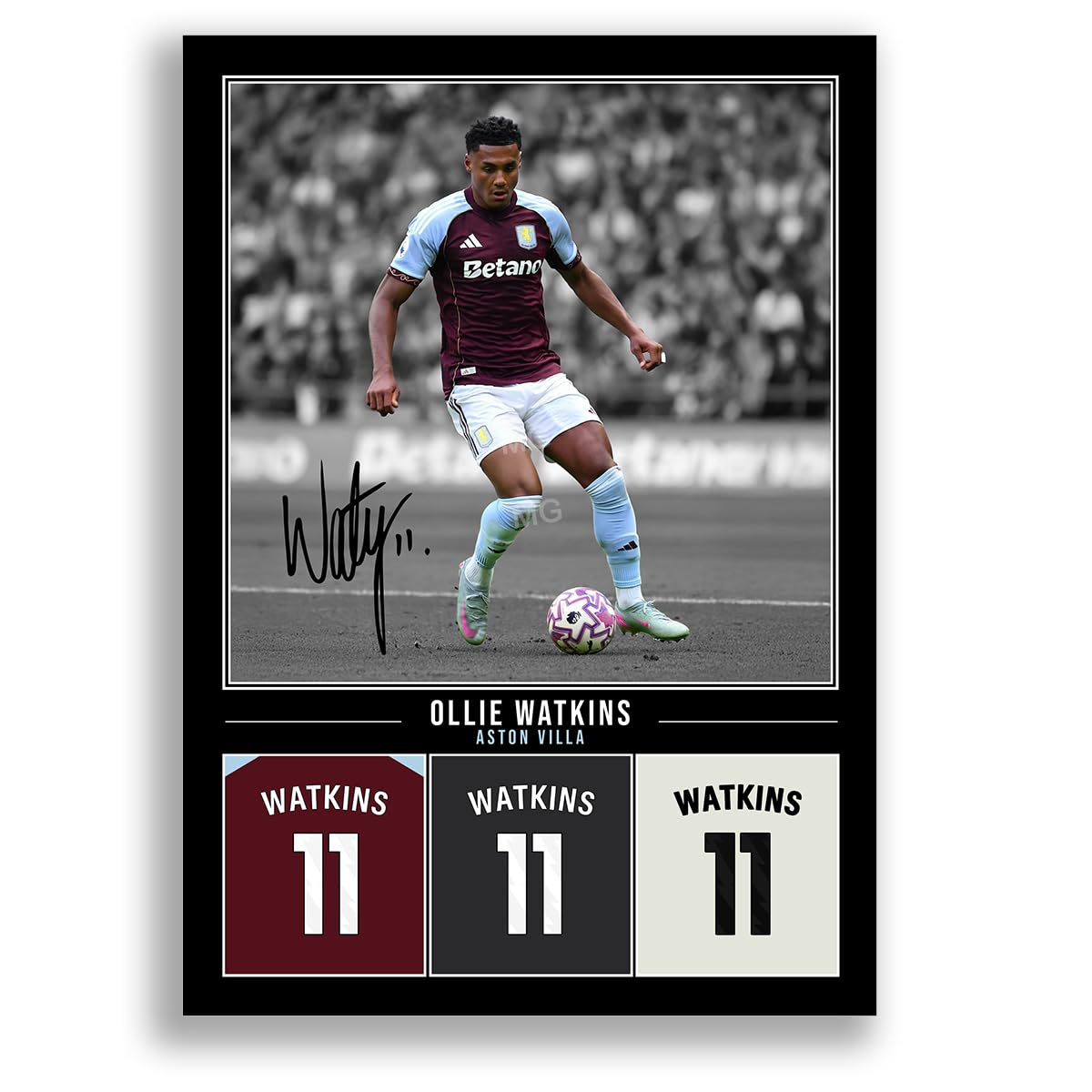 Ollie Watkins Aston Villa Signed Photo Poster Print Picture Display Framed Autograph Memorabilia for Football Fans Gift England (A4 poster Only Black)